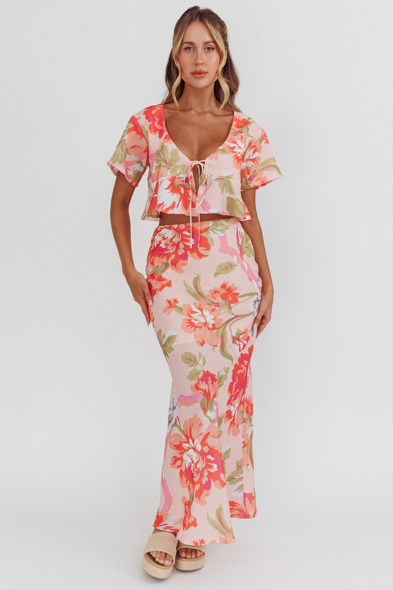 La Vie Floral Maxi Skirt Peach by Selfie Leslie Australia