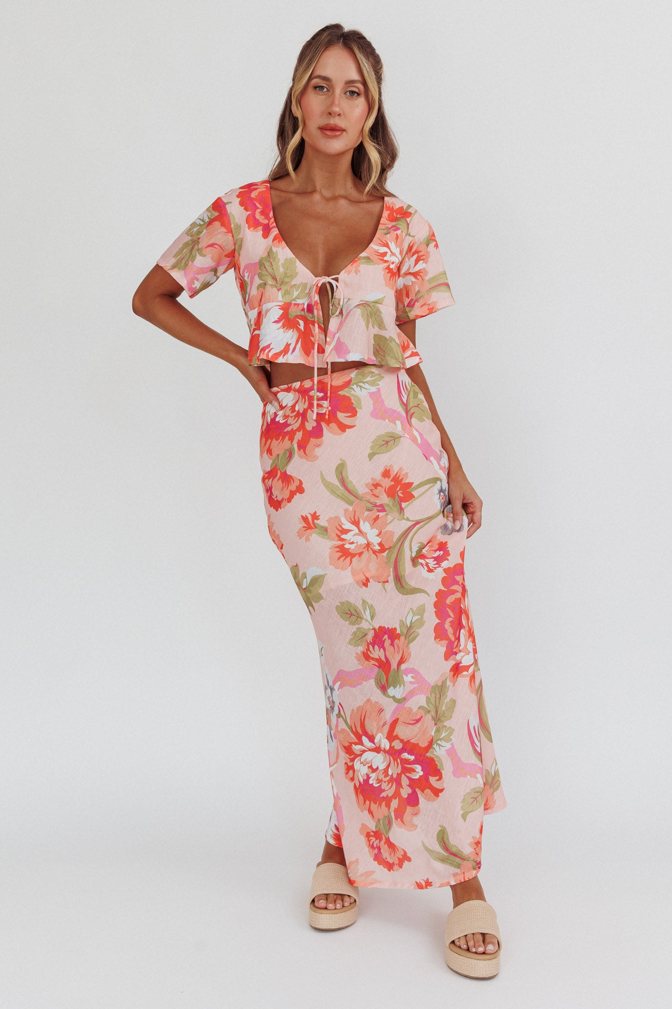 La Vie Floral Maxi Skirt Peach by Selfie Leslie Australia