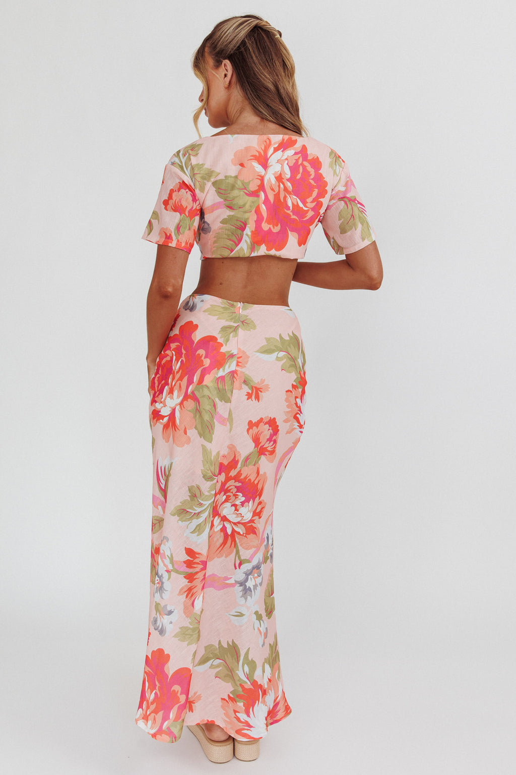 La Vie Floral Maxi Skirt Peach by Selfie Leslie Australia