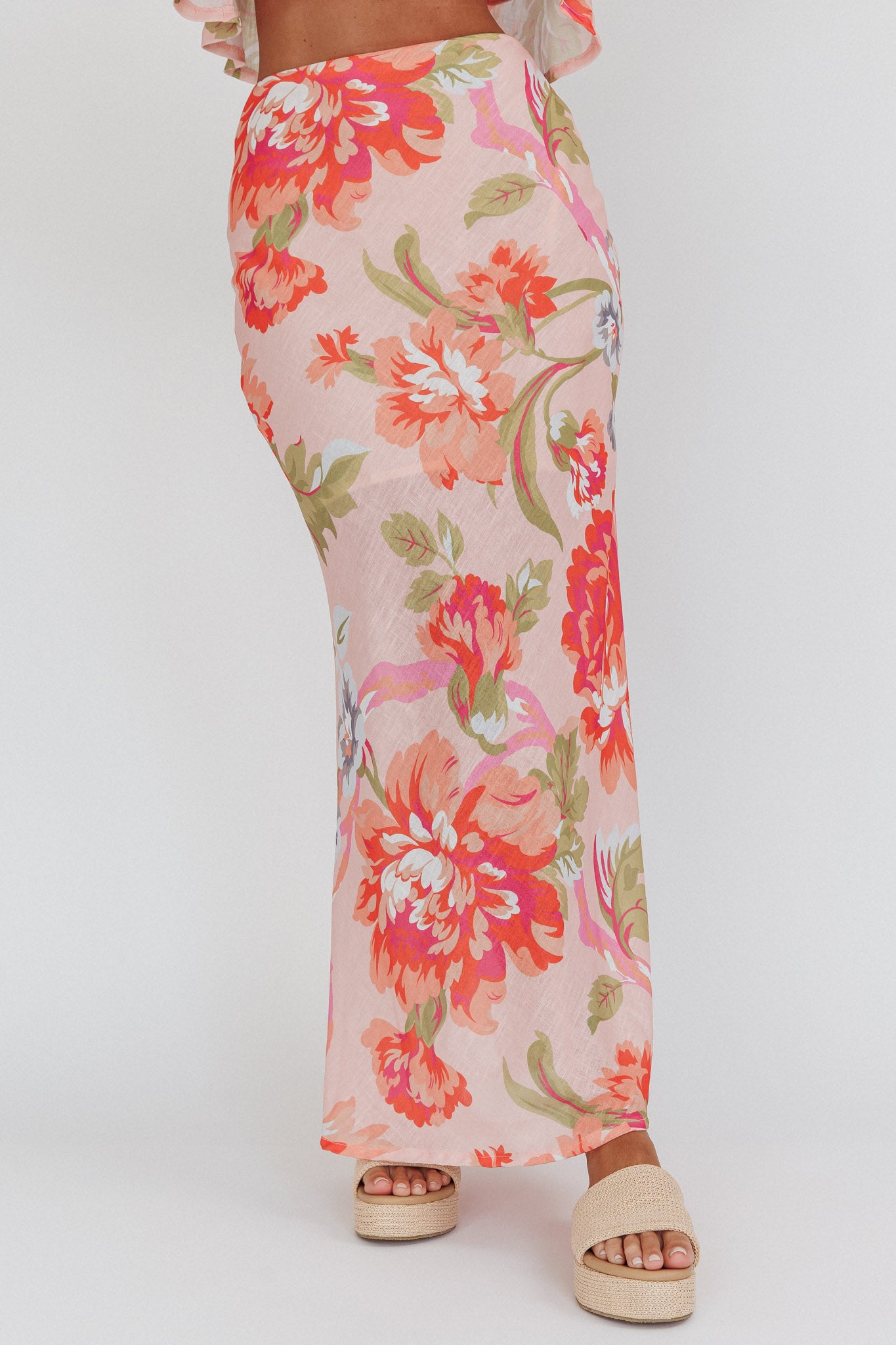 La Vie Floral Maxi Skirt Peach by Selfie Leslie Australia