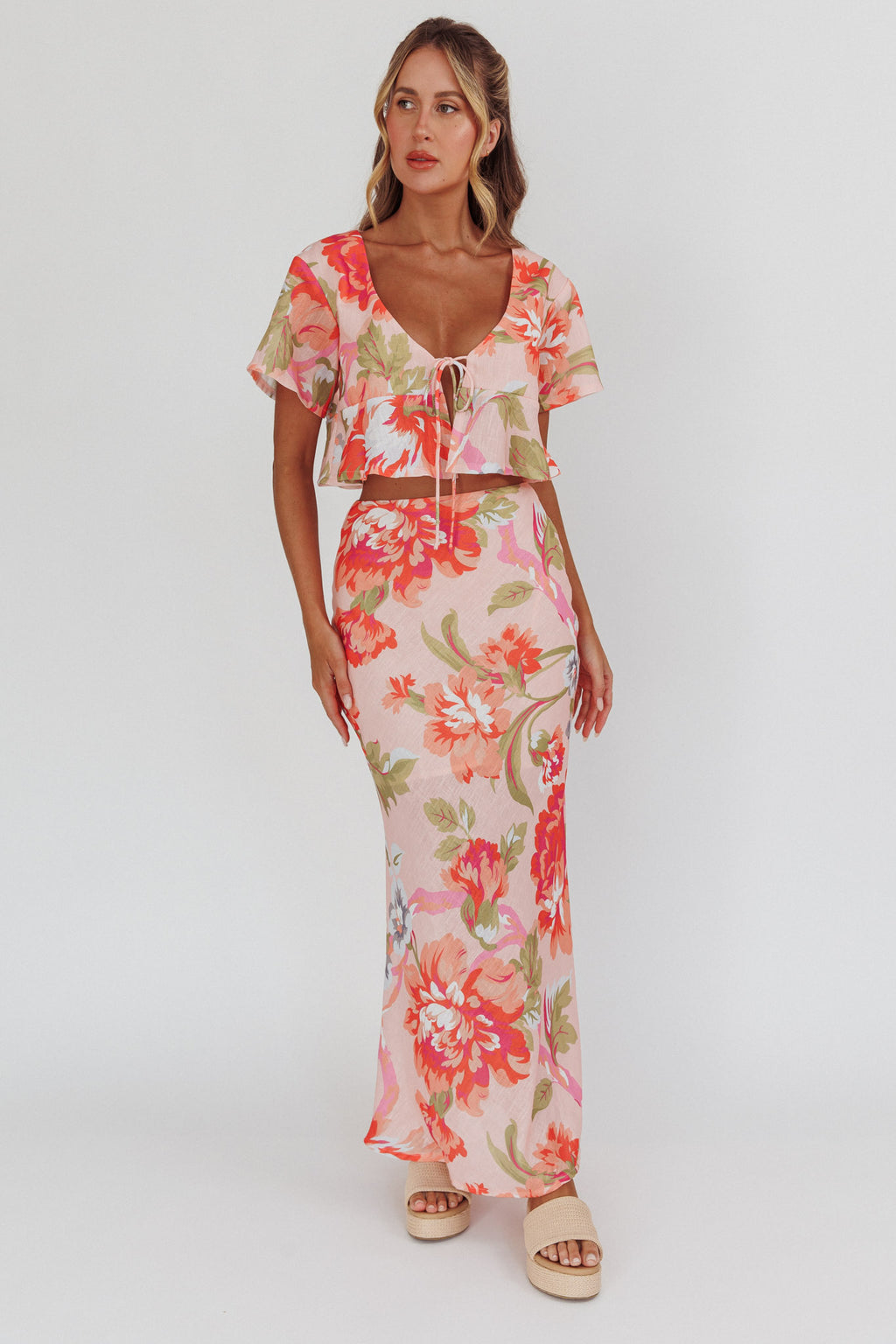 La Vie Floral Maxi Skirt Peach by Selfie Leslie Australia