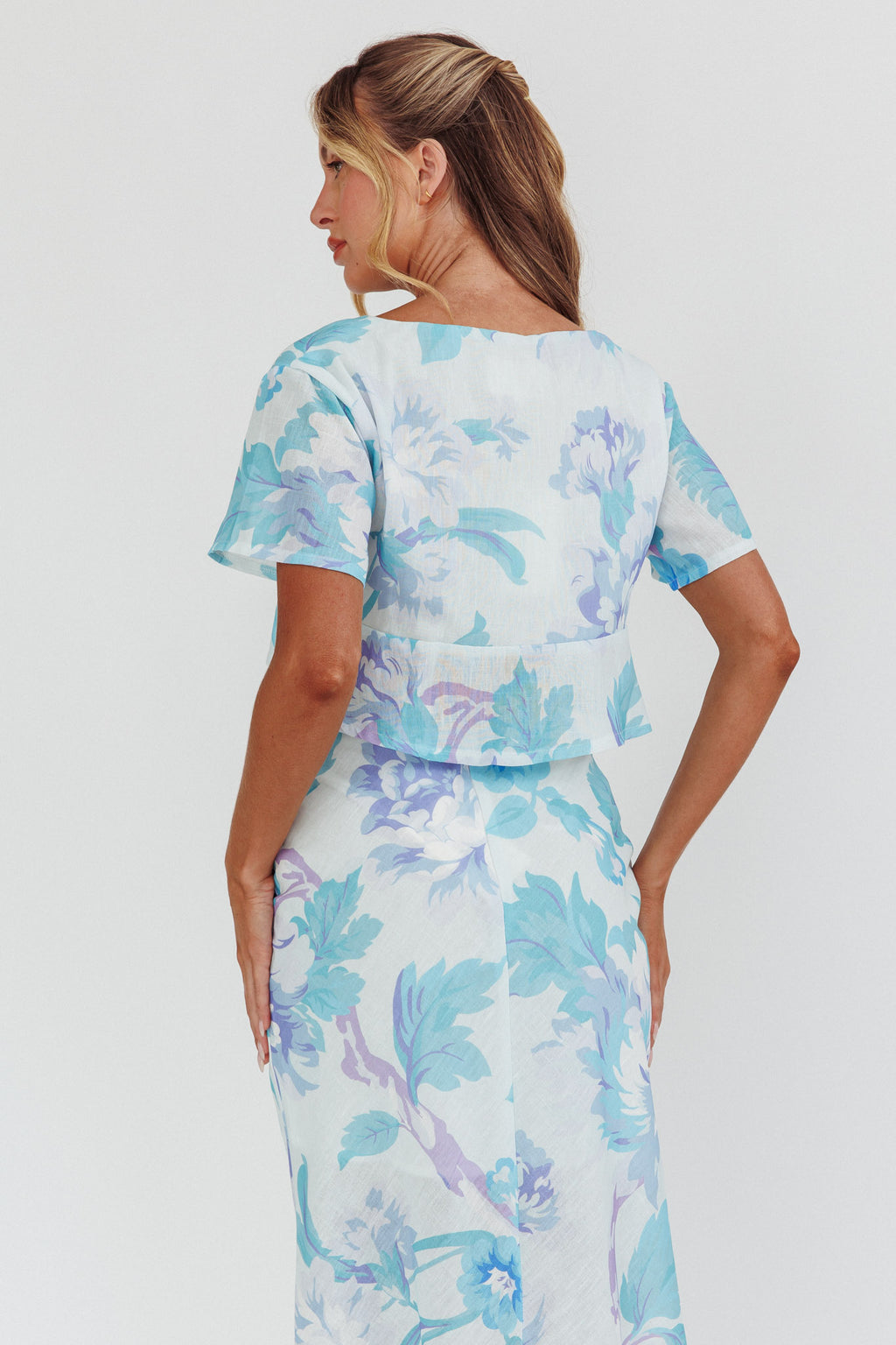 La Vie Tied Bust Crop Top Floral Blue by Selfie Leslie Australia