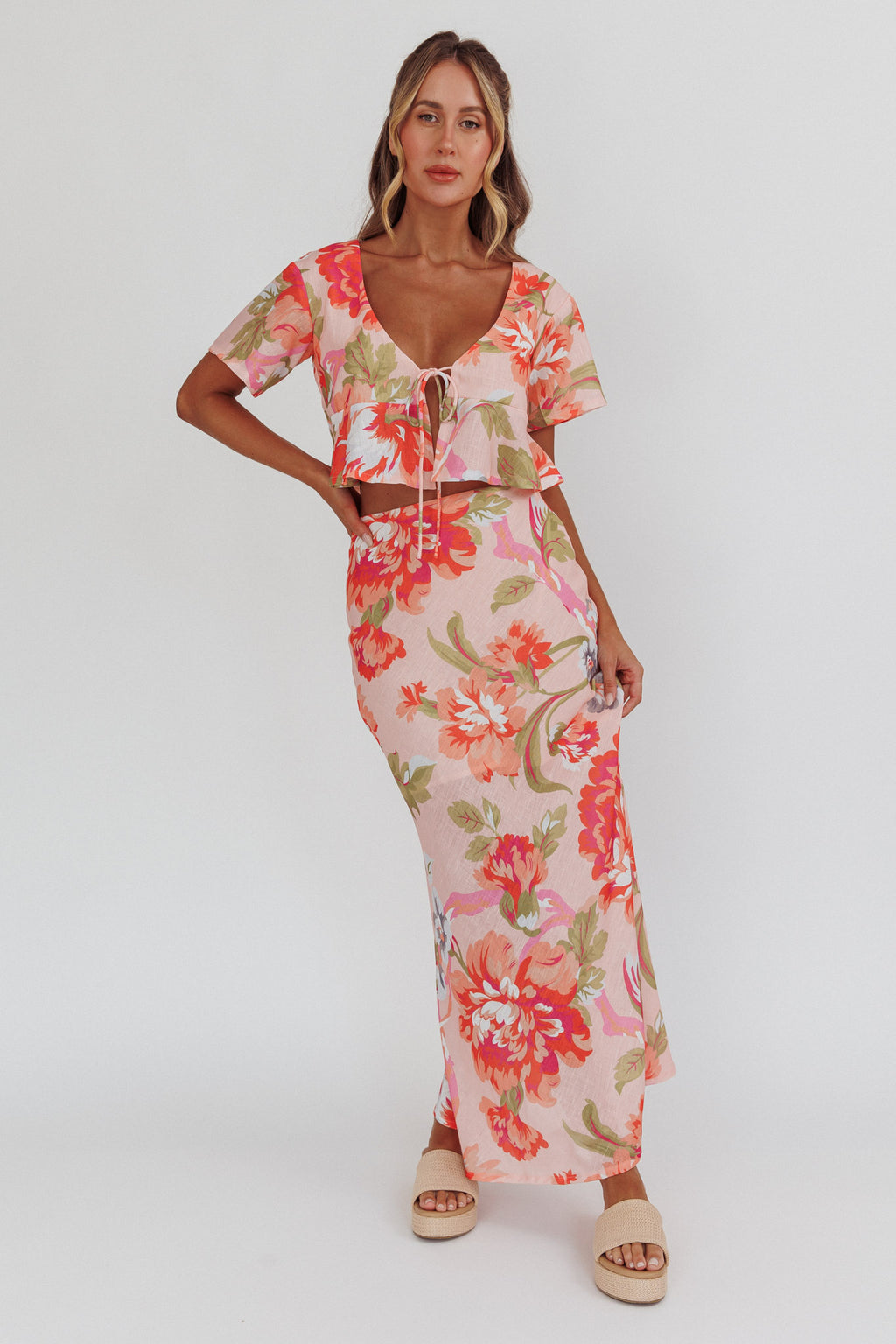 La Vie Tied Bust Crop Top Floral Peach by Selfie Leslie Australia