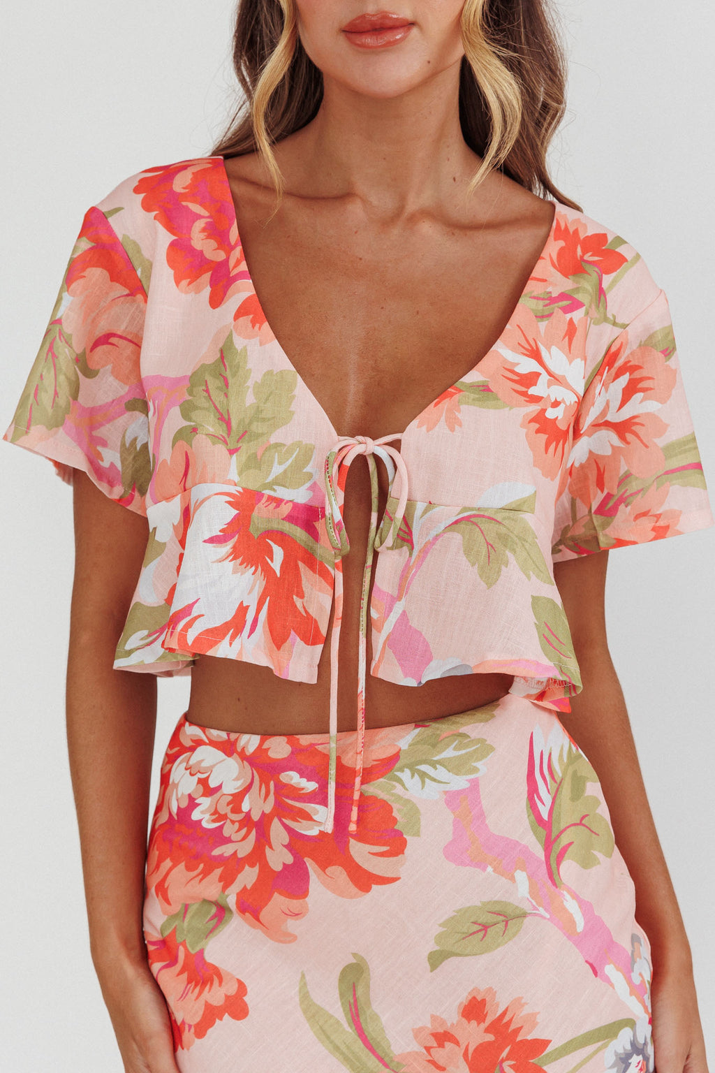 La Vie Tied Bust Crop Top Floral Peach by Selfie Leslie Australia