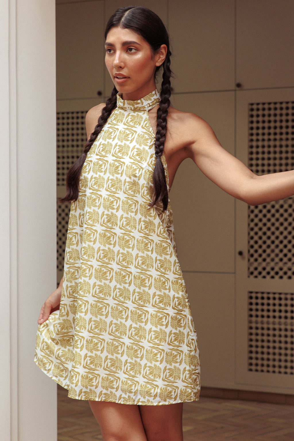 Goldie Halterneck Backless Mini Dress Print by Selfie Leslie Australia