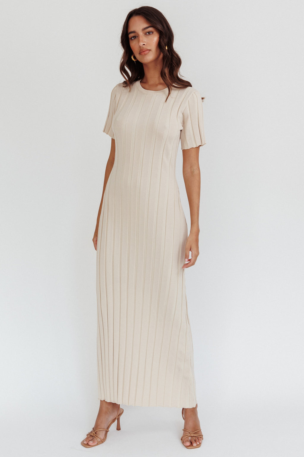 Shaylee Short Sleeve Knit Maxi Dress Sand by Selfie Leslie Australia