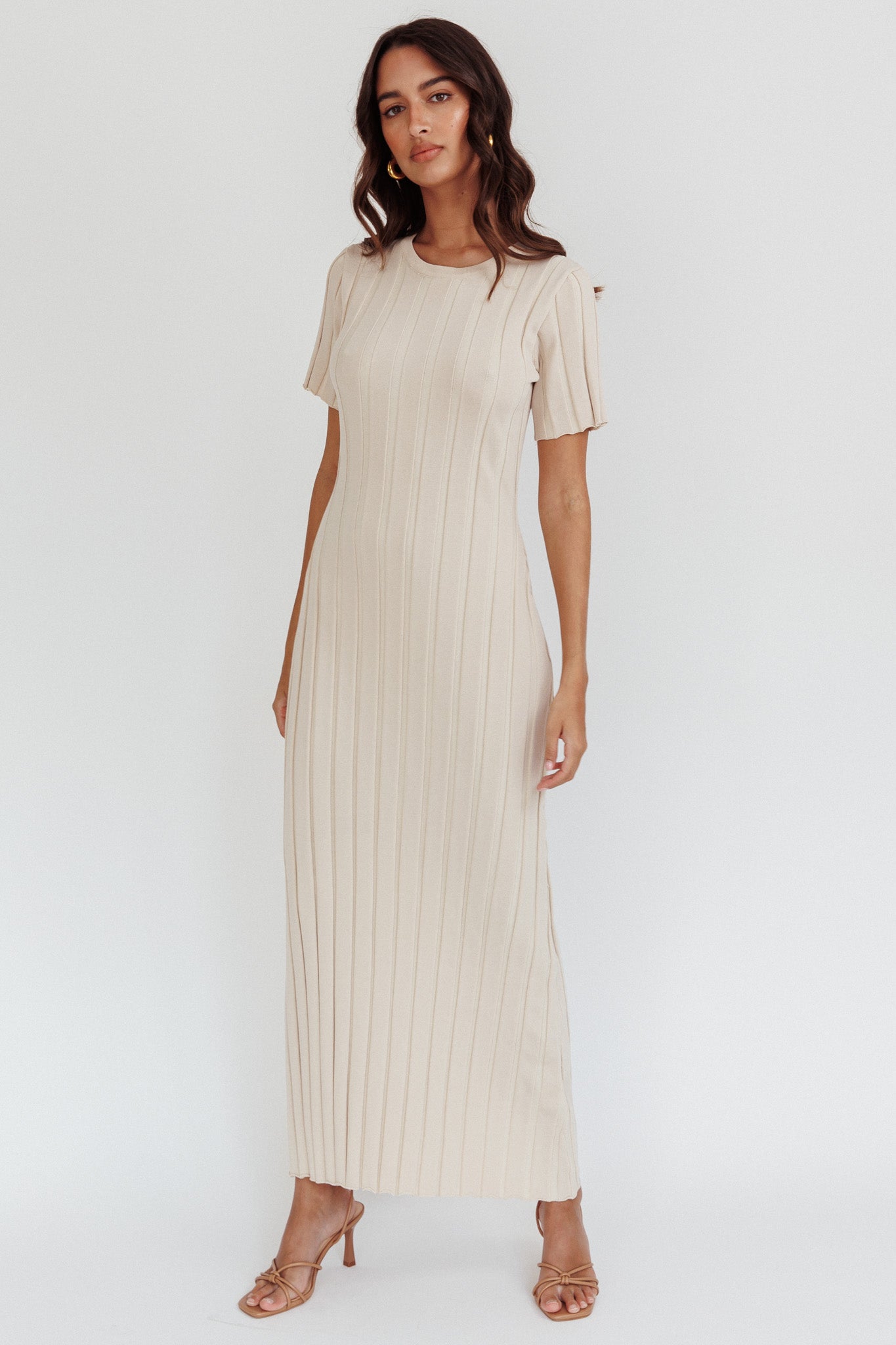 Shaylee Short Sleeve Knit Maxi Dress Sand by Selfie Leslie Australia