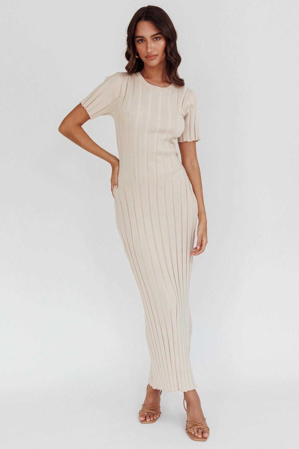 Shaylee Short Sleeve Knit Maxi Dress Sand by Selfie Leslie Australia