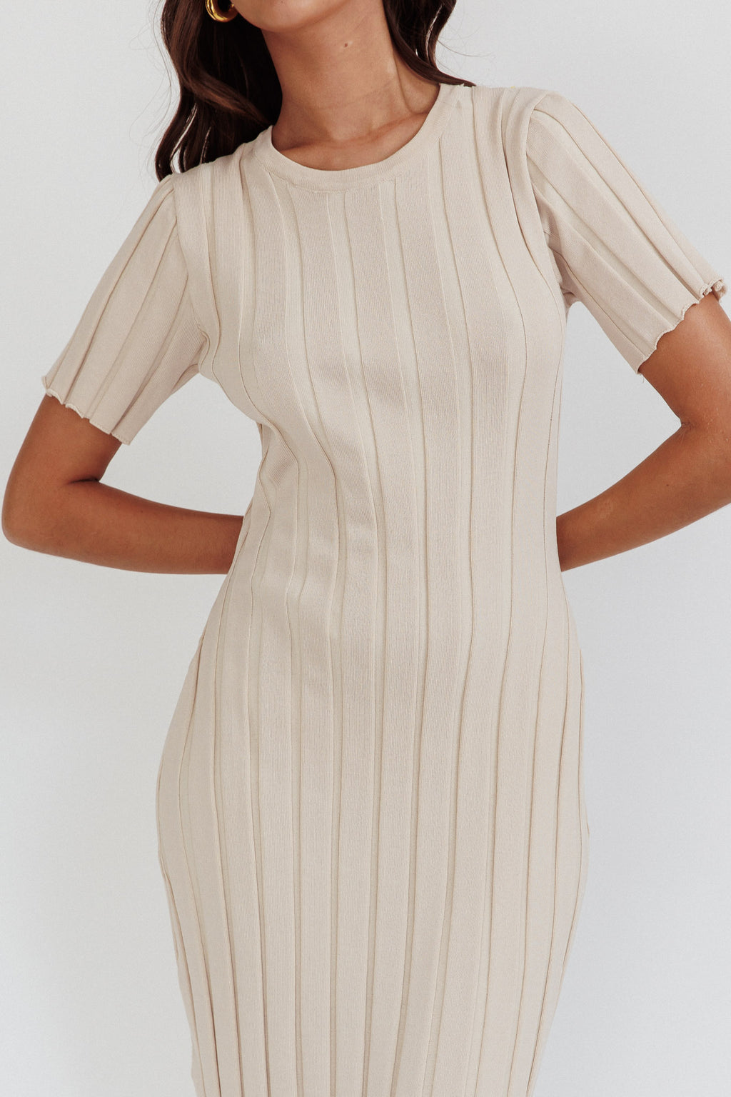 Shaylee Short Sleeve Knit Maxi Dress Sand by Selfie Leslie Australia