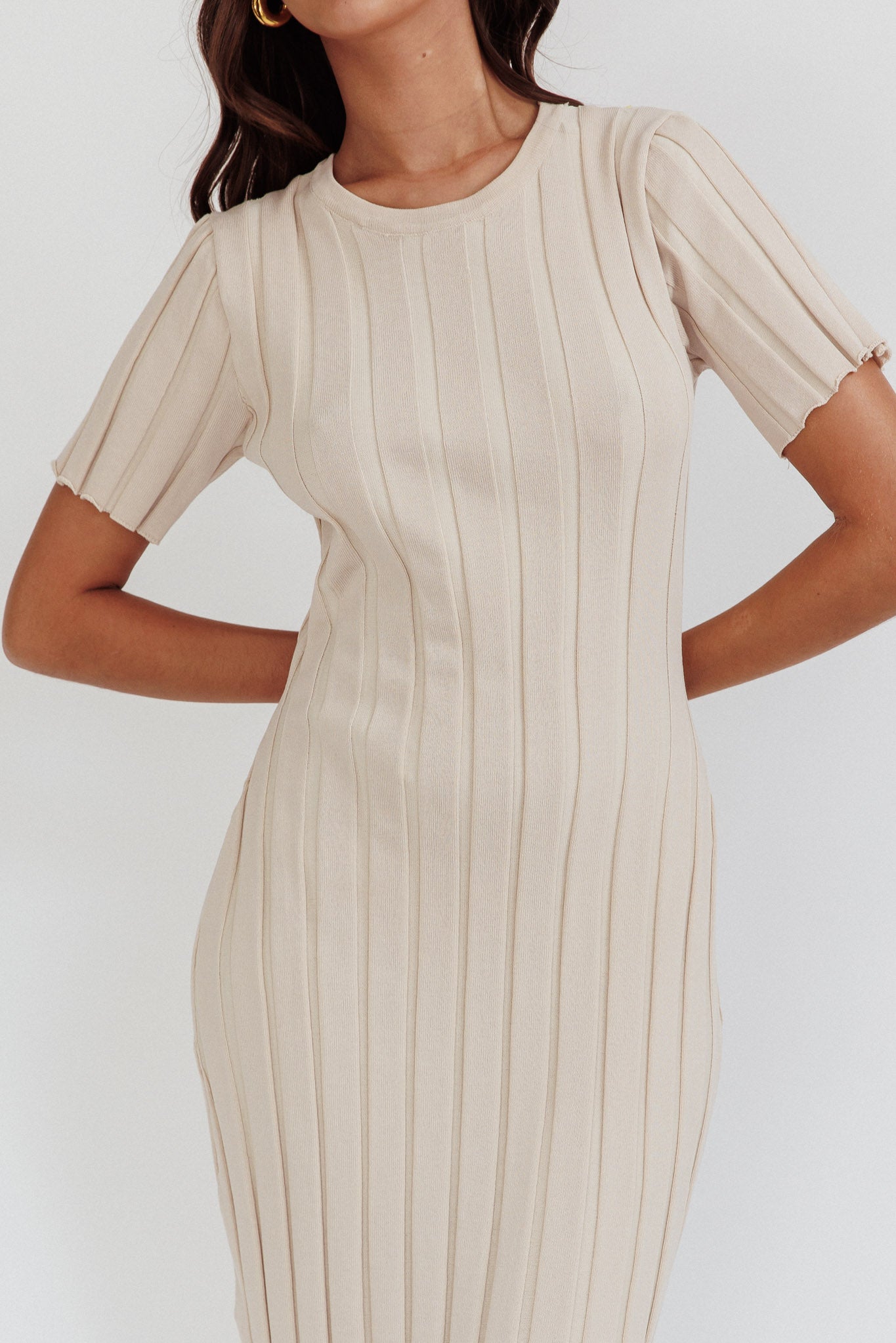 Shaylee Short Sleeve Knit Maxi Dress Sand by Selfie Leslie Australia