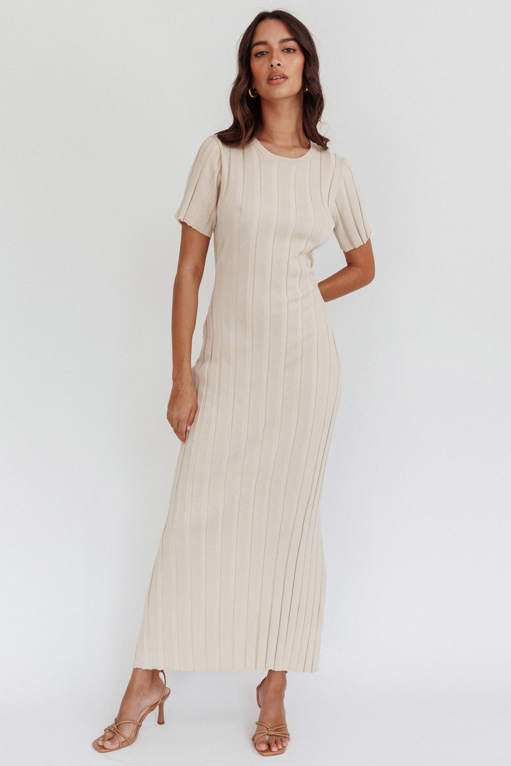 Shaylee Short Sleeve Knit Maxi Dress Sand by Selfie Leslie Australia