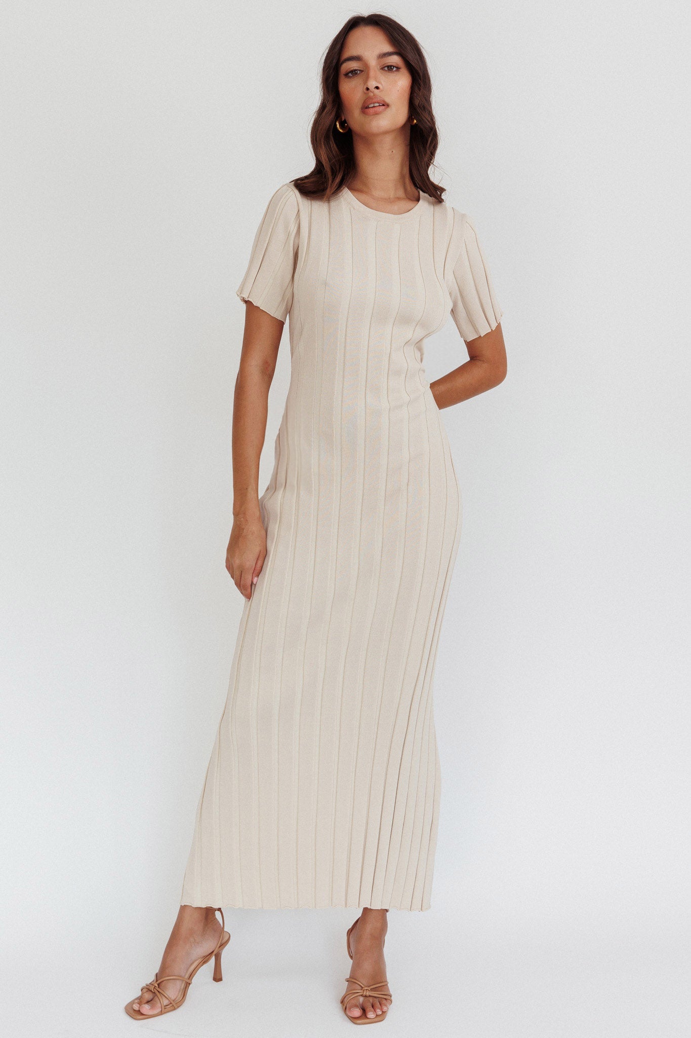 Shaylee Short Sleeve Knit Maxi Dress Sand by Selfie Leslie Australia