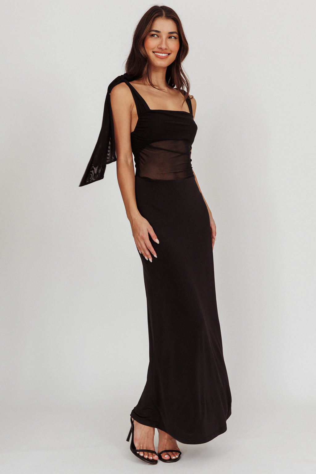 Starry Eyed Mesh Waist Maxi Dress Black by Selfie Leslie Australia