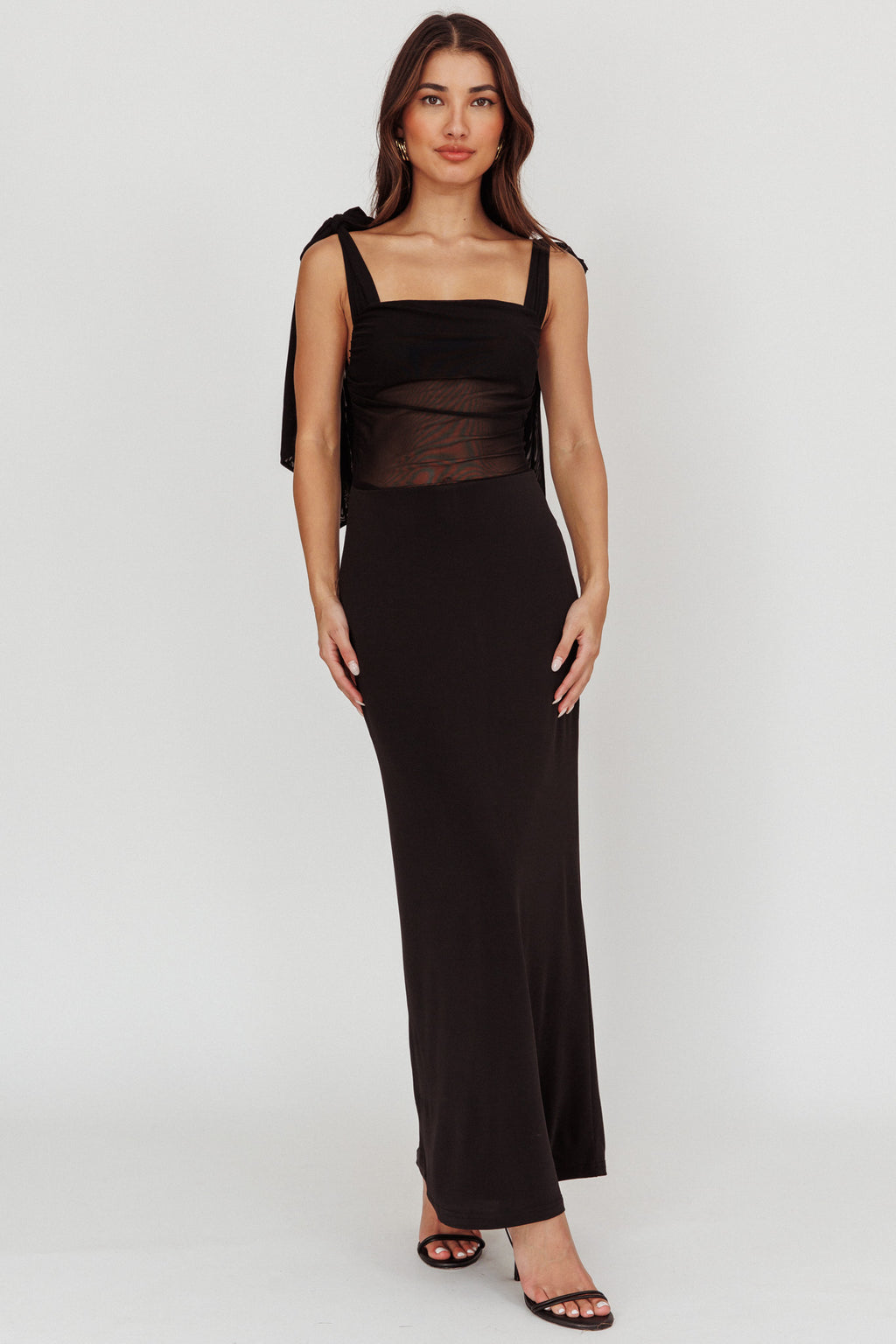 Starry Eyed Mesh Waist Maxi Dress Black by Selfie Leslie Australia