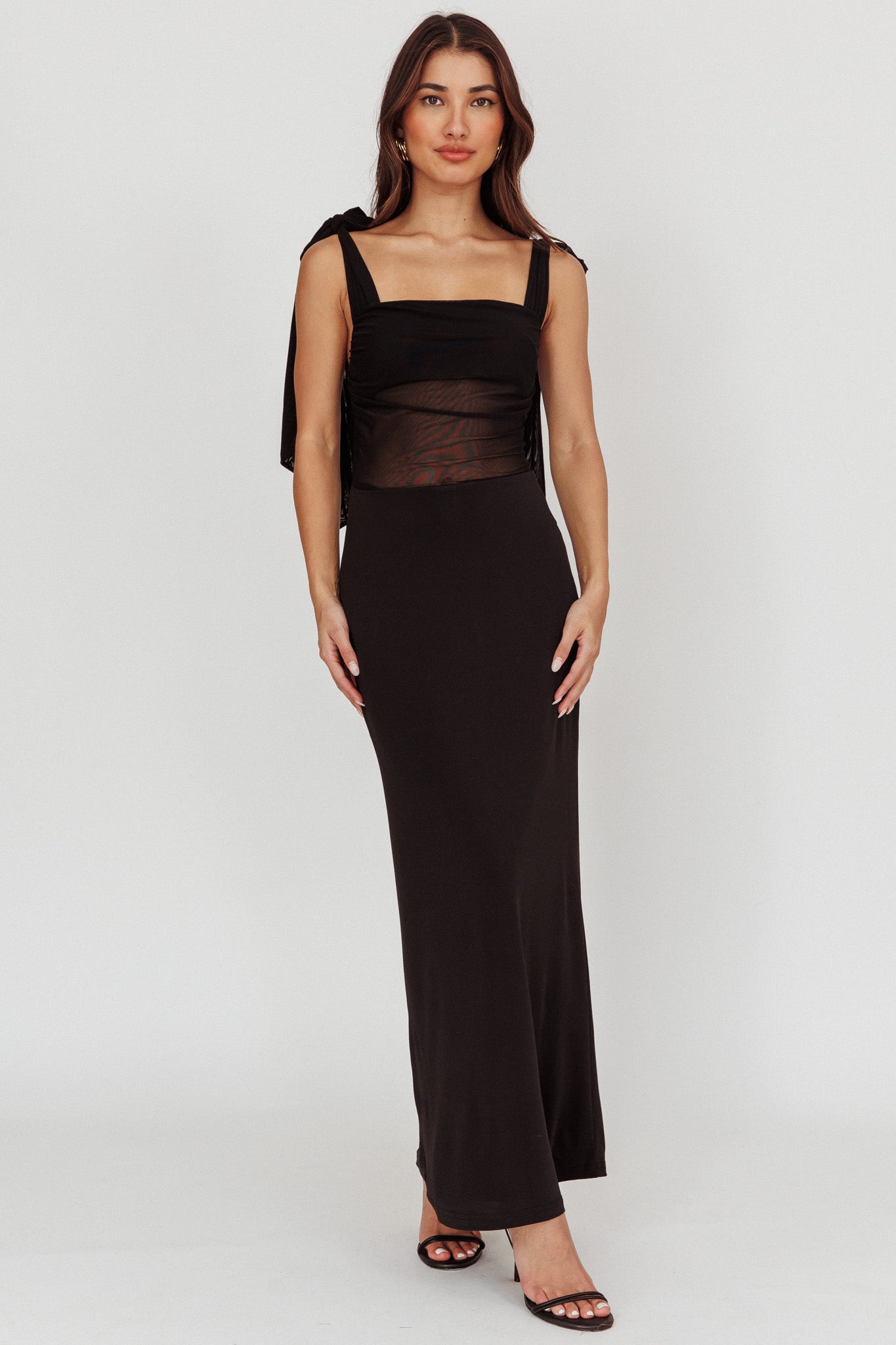 Starry Eyed Mesh Waist Maxi Dress Black by Selfie Leslie Australia