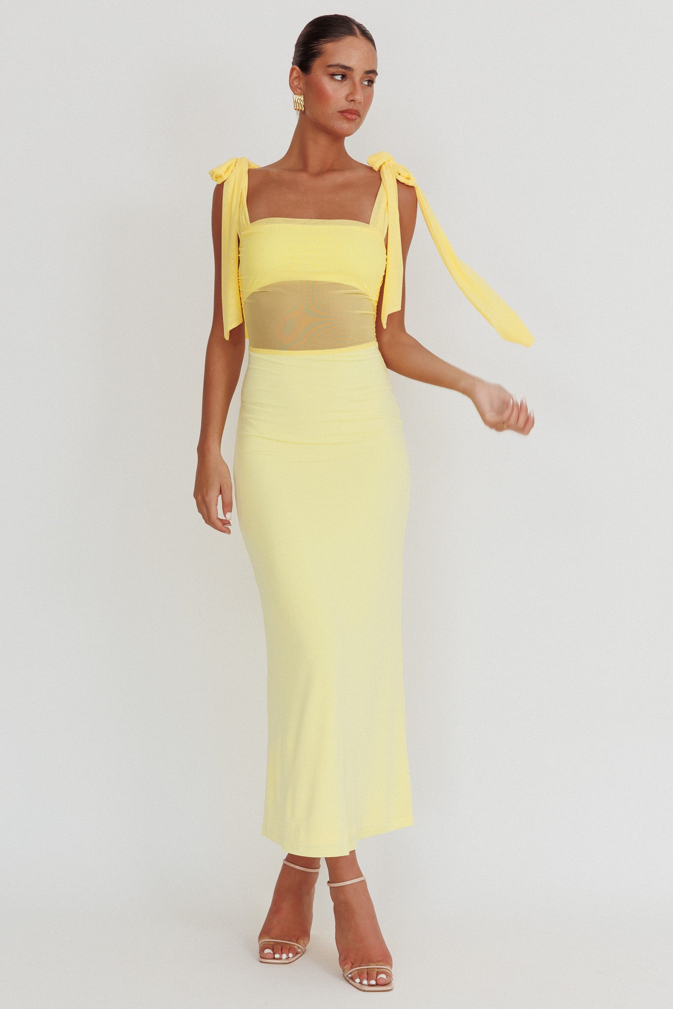Starry Eyed Mesh Waist Maxi Dress Lemon by Selfie Leslie Australia