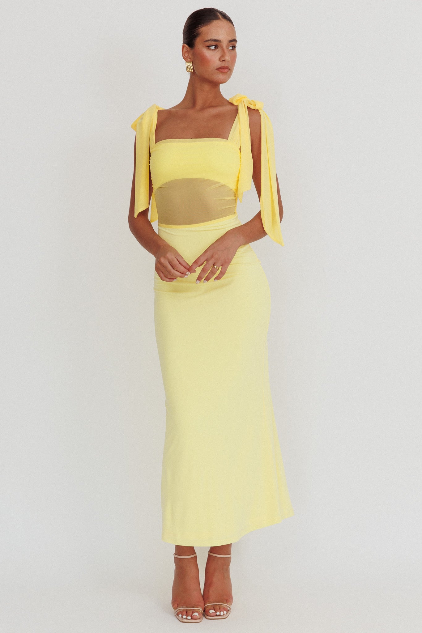 Starry Eyed Mesh Waist Maxi Dress Lemon by Selfie Leslie Australia