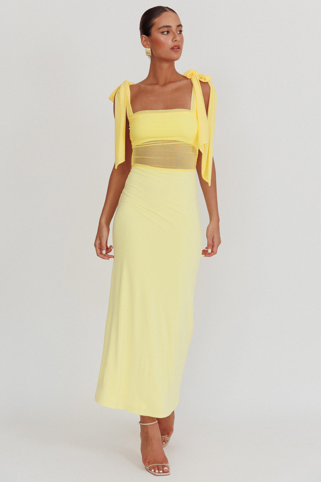 Starry Eyed Mesh Waist Maxi Dress Lemon by Selfie Leslie Australia