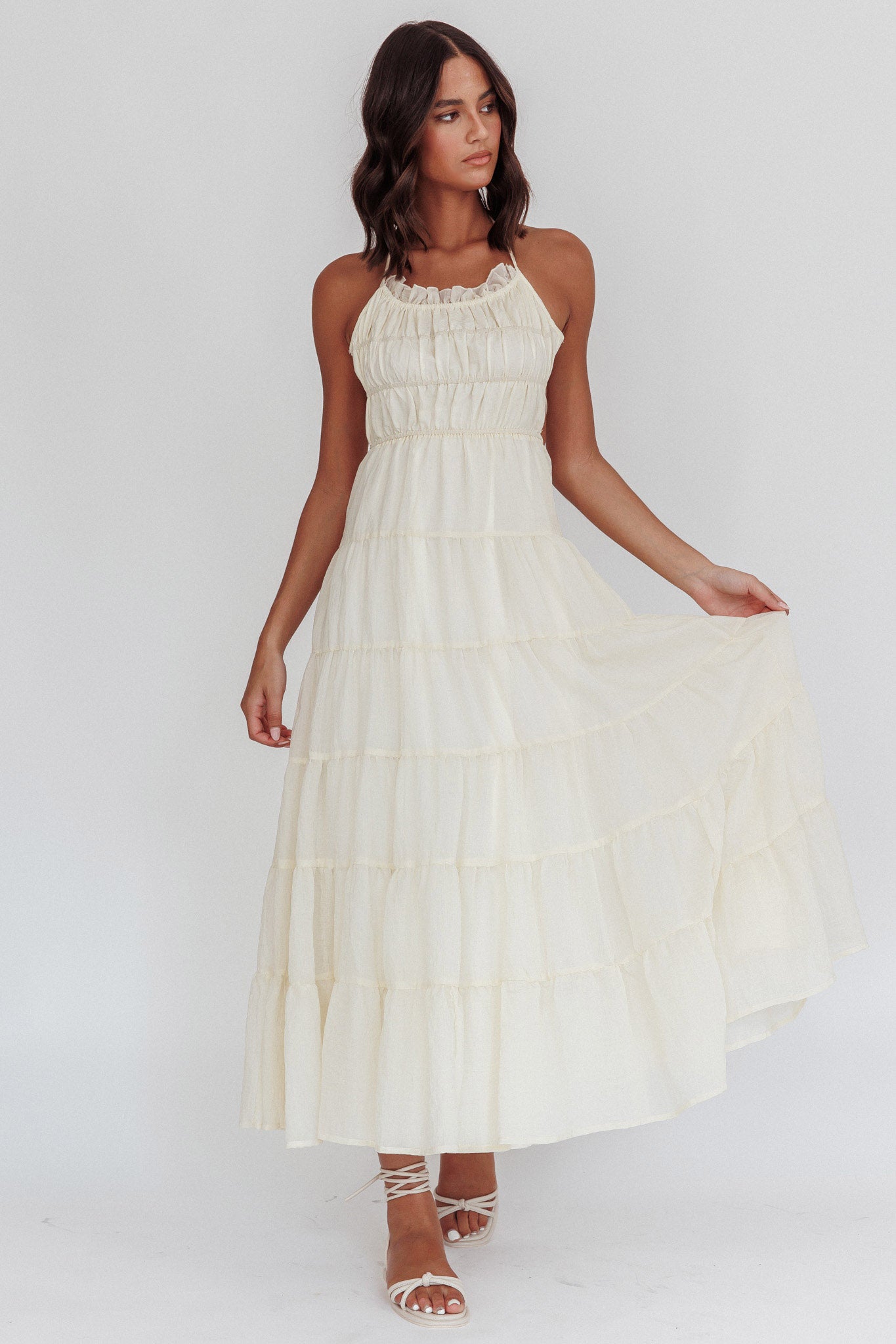 On A High Open Back Maxi Dress Ivory by Selfie Leslie Australia