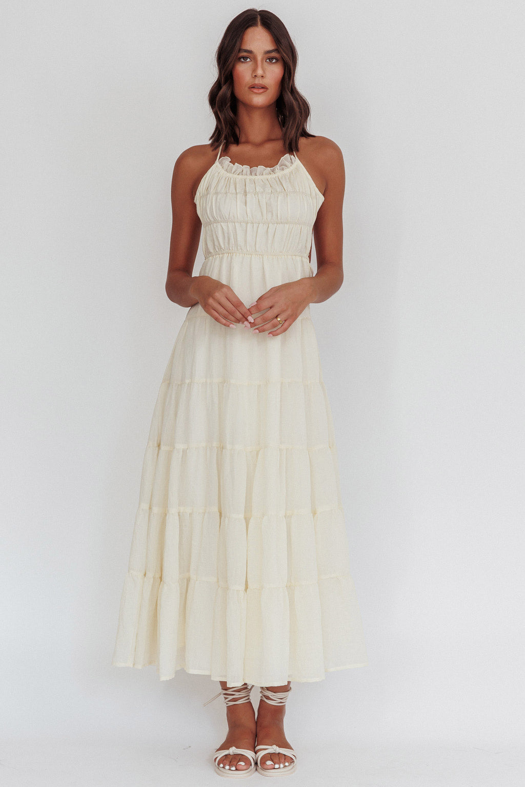 On A High Open Back Maxi Dress Ivory by Selfie Leslie Australia