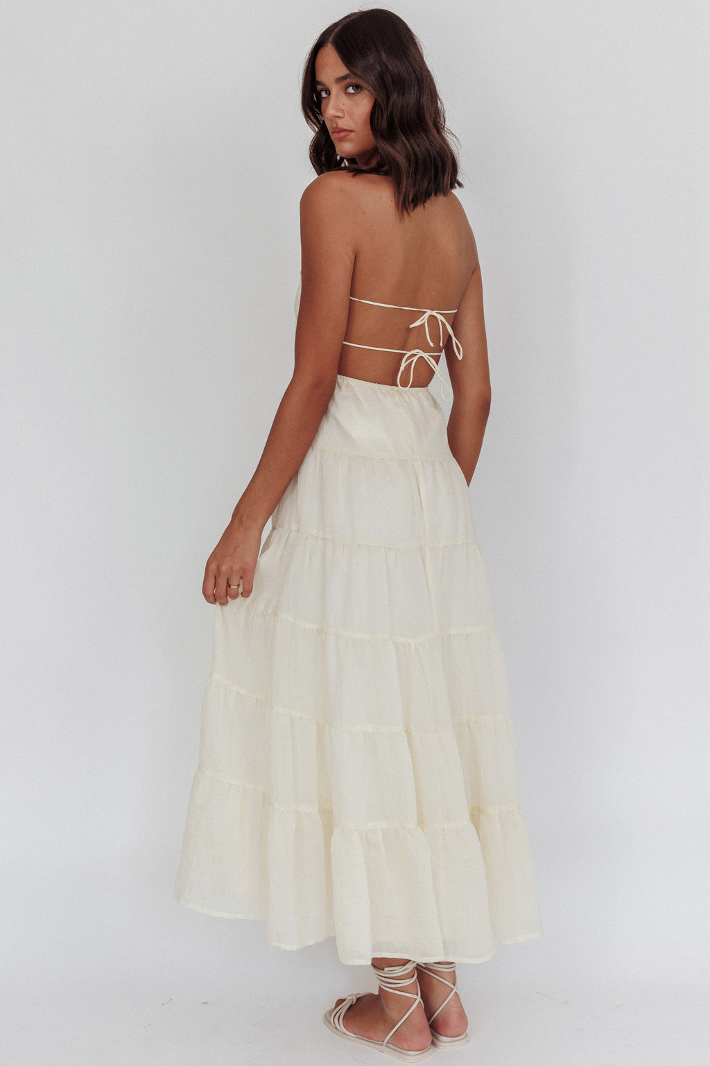 On A High Open Back Maxi Dress Ivory by Selfie Leslie Australia