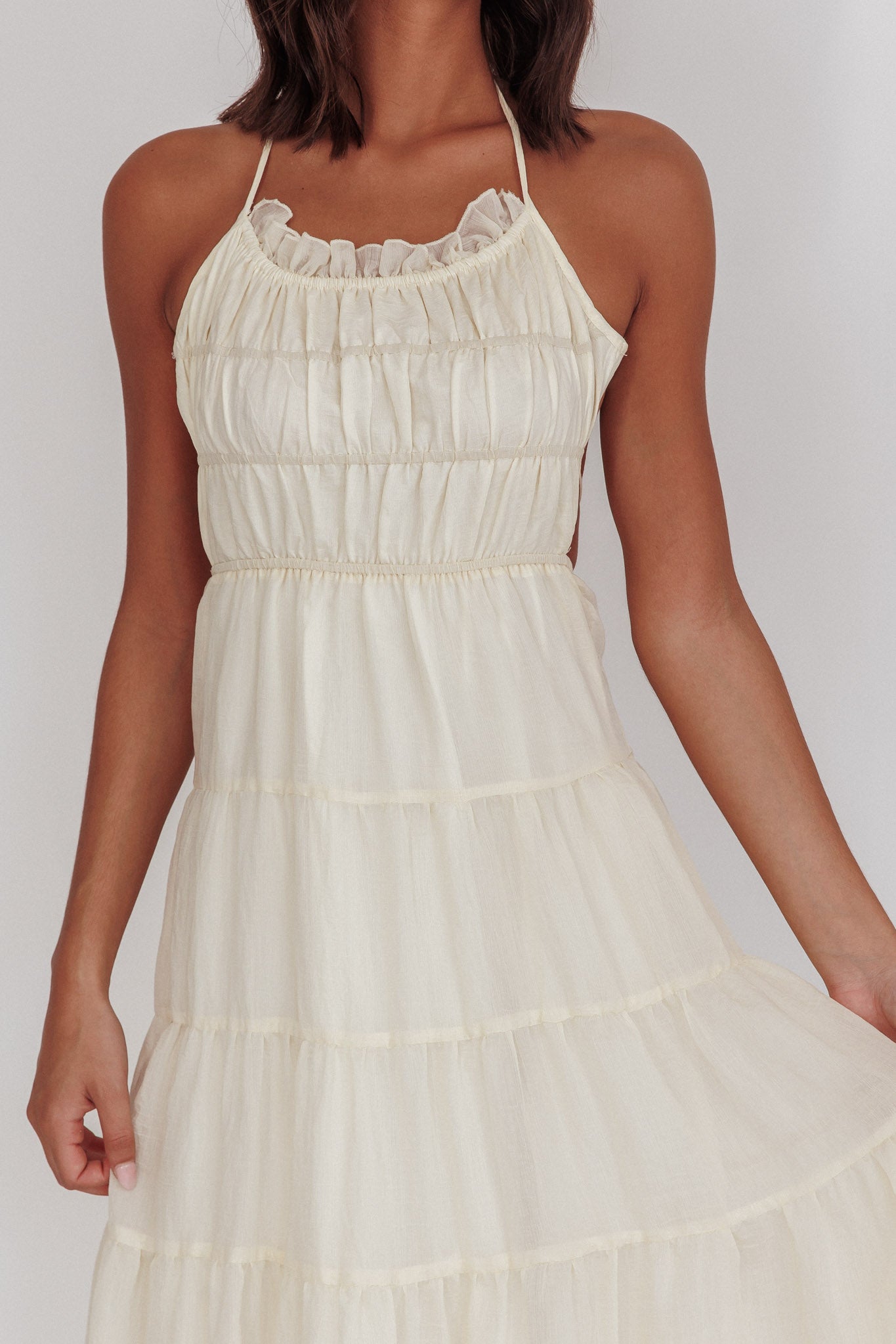 On A High Open Back Maxi Dress Ivory by Selfie Leslie Australia