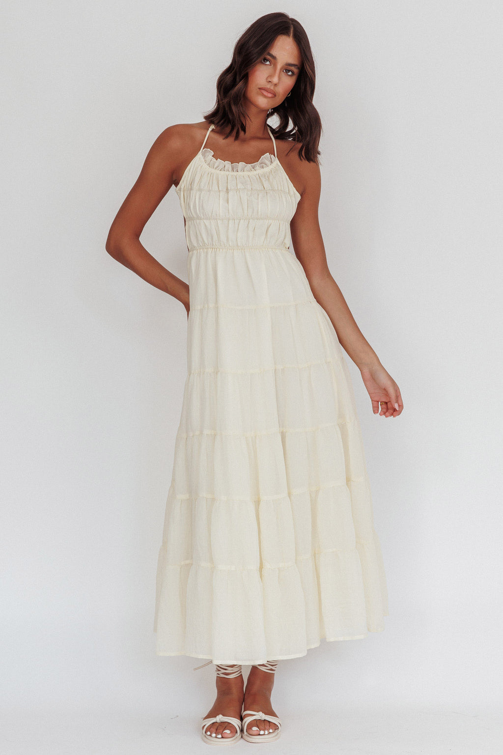 On A High Open Back Maxi Dress Ivory by Selfie Leslie Australia