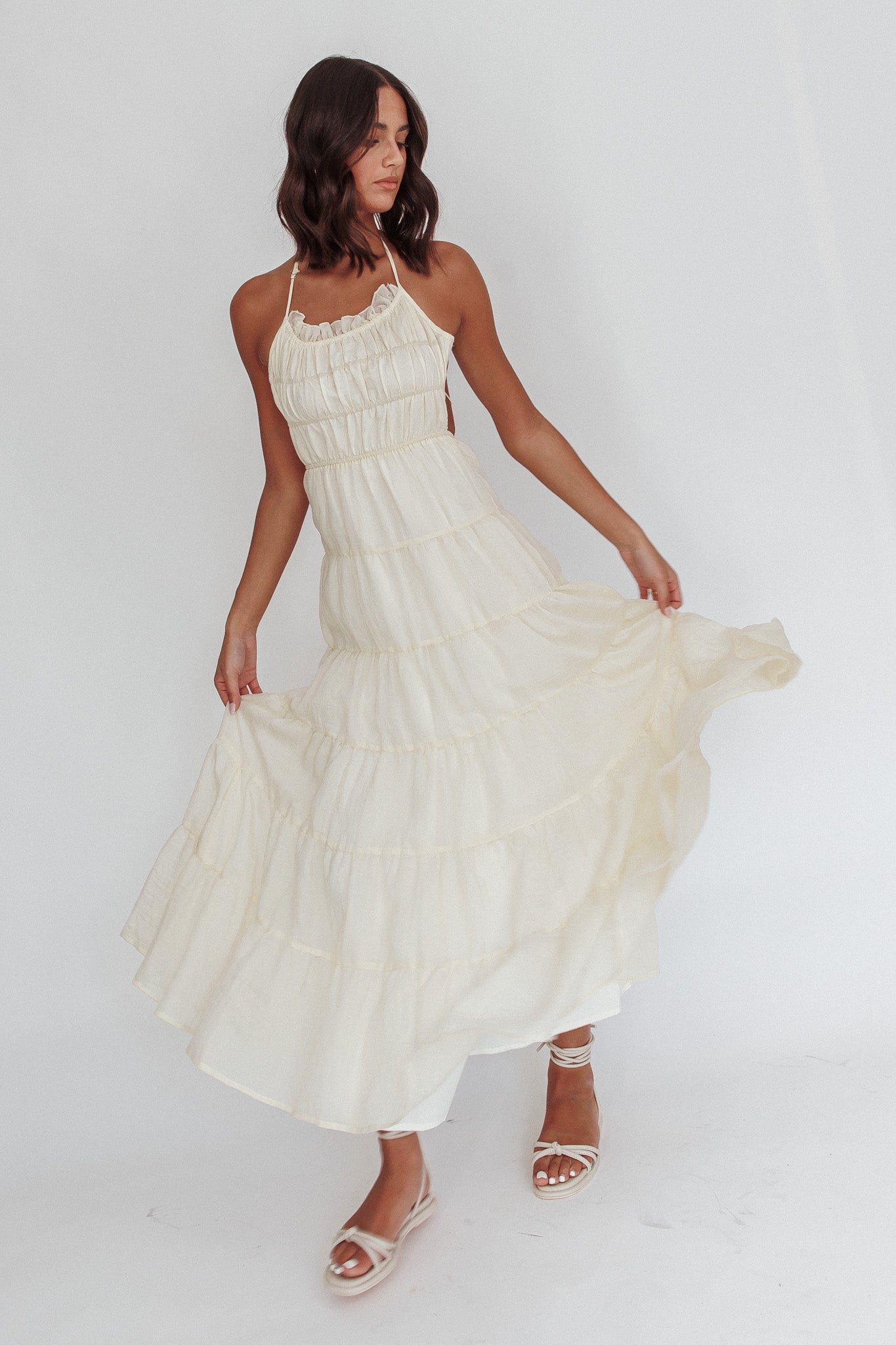 On A High Open Back Maxi Dress Ivory by Selfie Leslie Australia