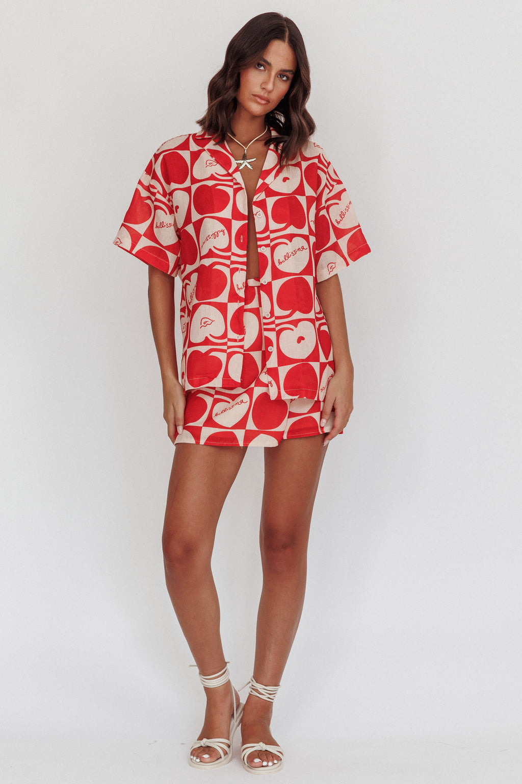 Ithaca Cherry Print Mini Wrap Skirt Red Beige by Selfie Leslie Australia