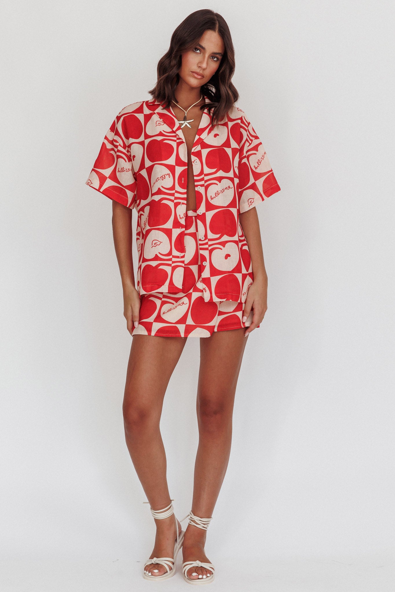 Ithaca Cherry Print Mini Wrap Skirt Red Beige by Selfie Leslie Australia