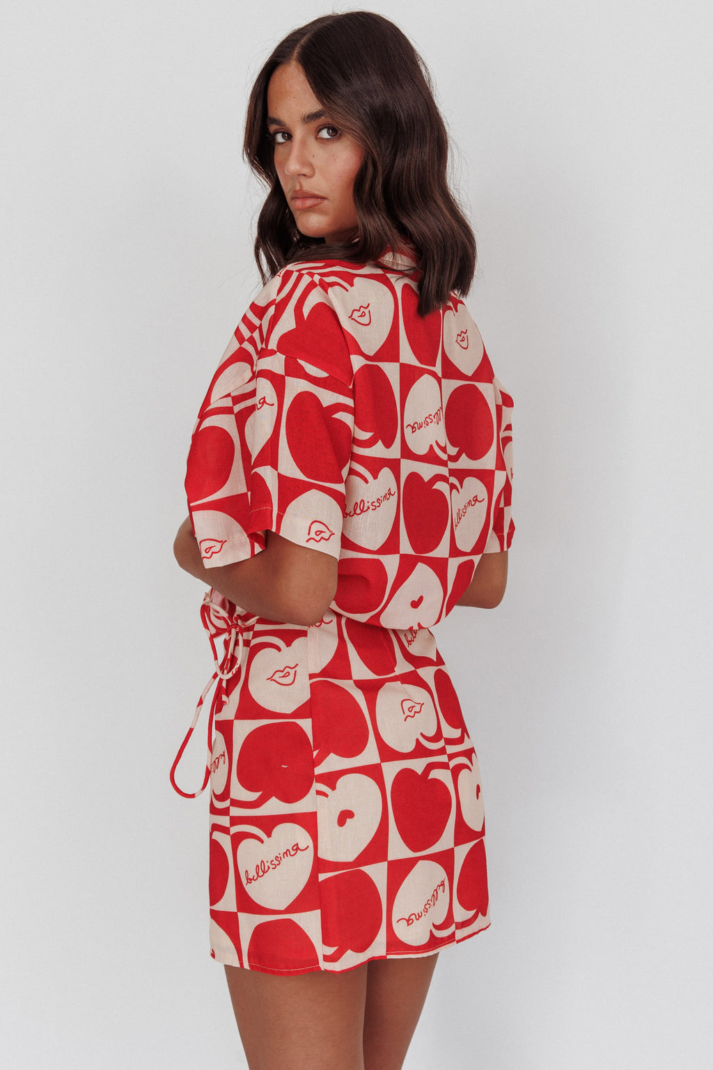 Ithaca Cherry Print Mini Wrap Skirt Red Beige by Selfie Leslie Australia