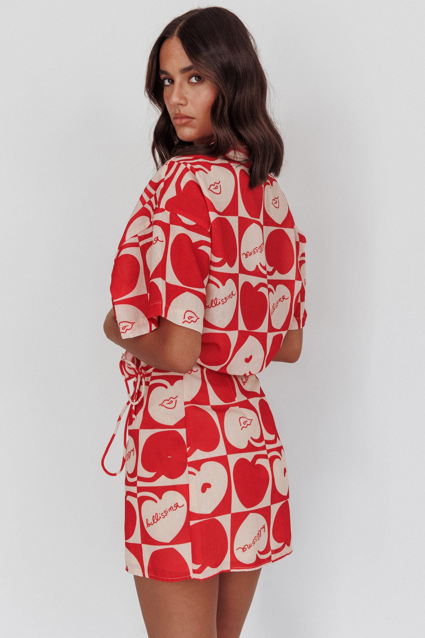 Ithaca Cherry Print Mini Wrap Skirt Red Beige by Selfie Leslie Australia