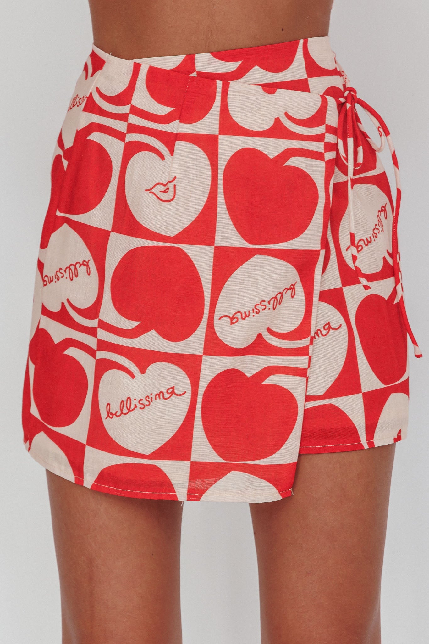 Ithaca Cherry Print Mini Wrap Skirt Red Beige by Selfie Leslie Australia