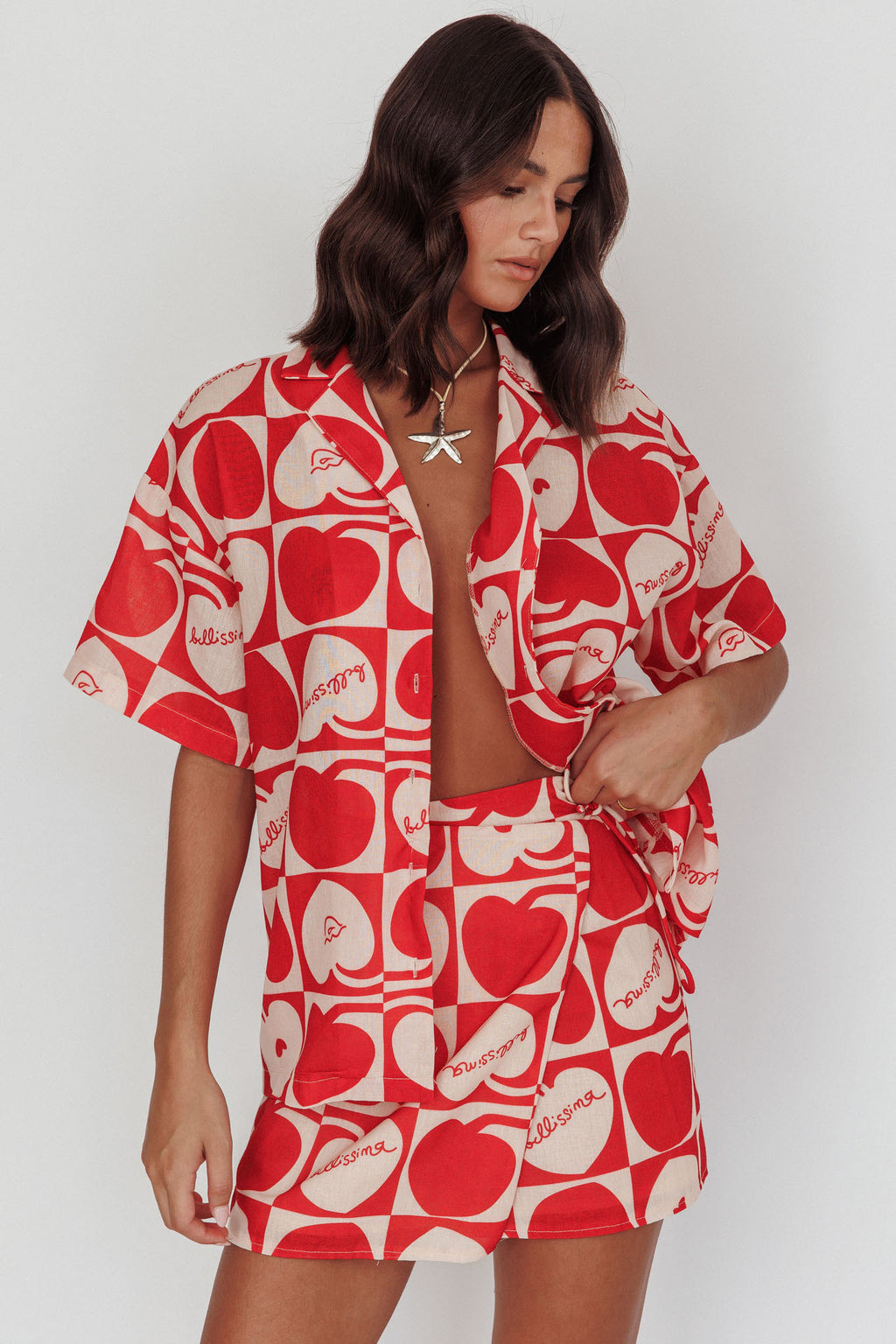 Ithaca Cherry Print Mini Wrap Skirt Red Beige by Selfie Leslie Australia