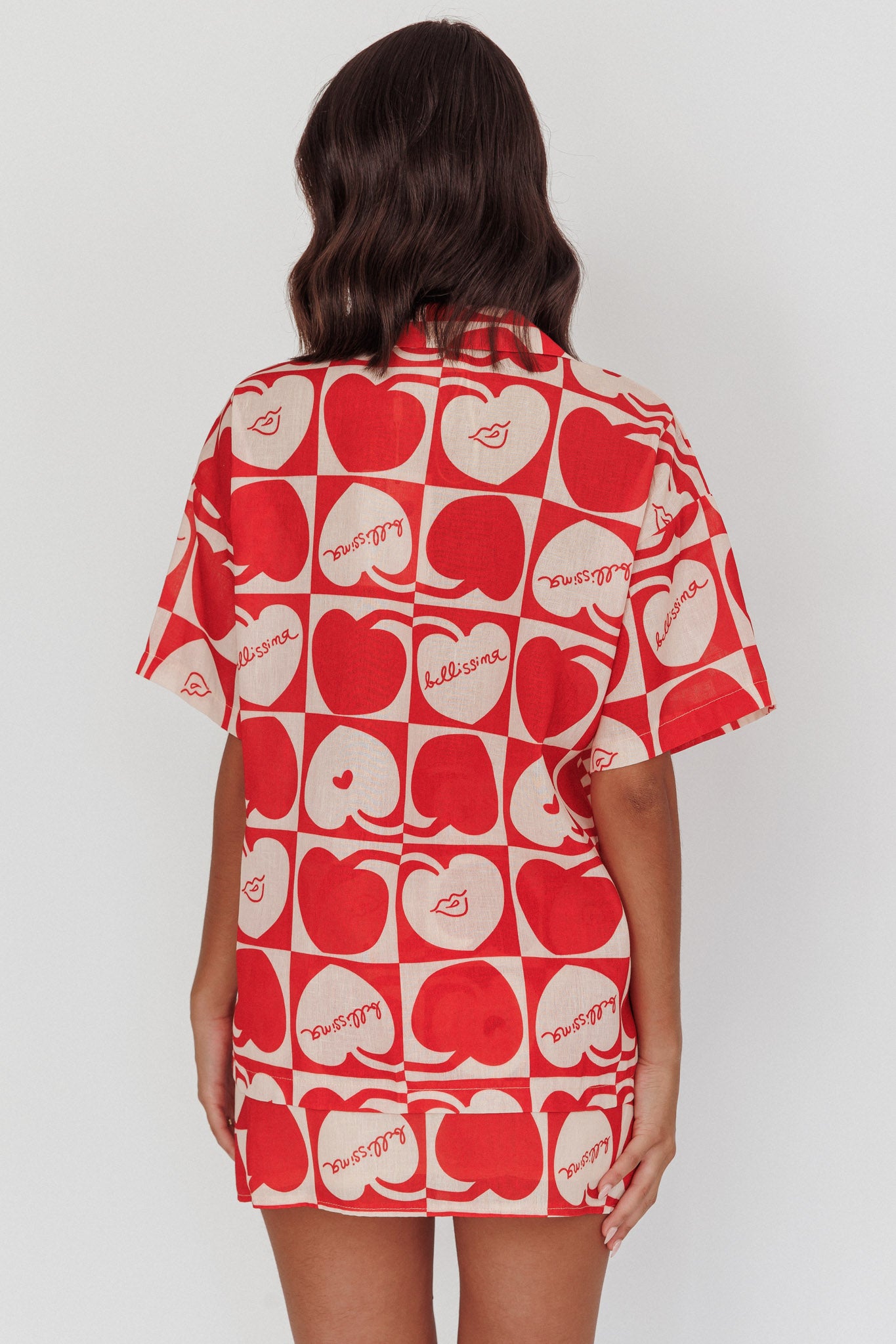 Ithaca Cherry Print Short Sleeve Shirt Red Beige by Selfie Leslie Australia