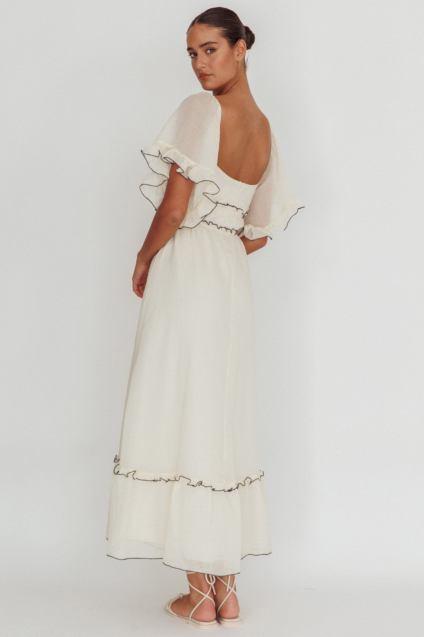 Kathlene Flutter Sleeves Maxi Dress Cream by Selfie Leslie Australia