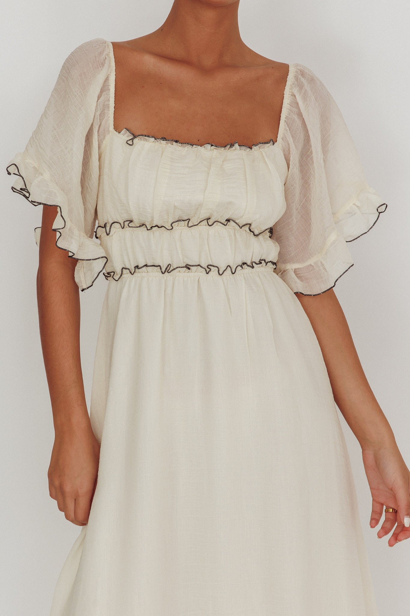Kathlene Flutter Sleeves Maxi Dress Cream by Selfie Leslie Australia