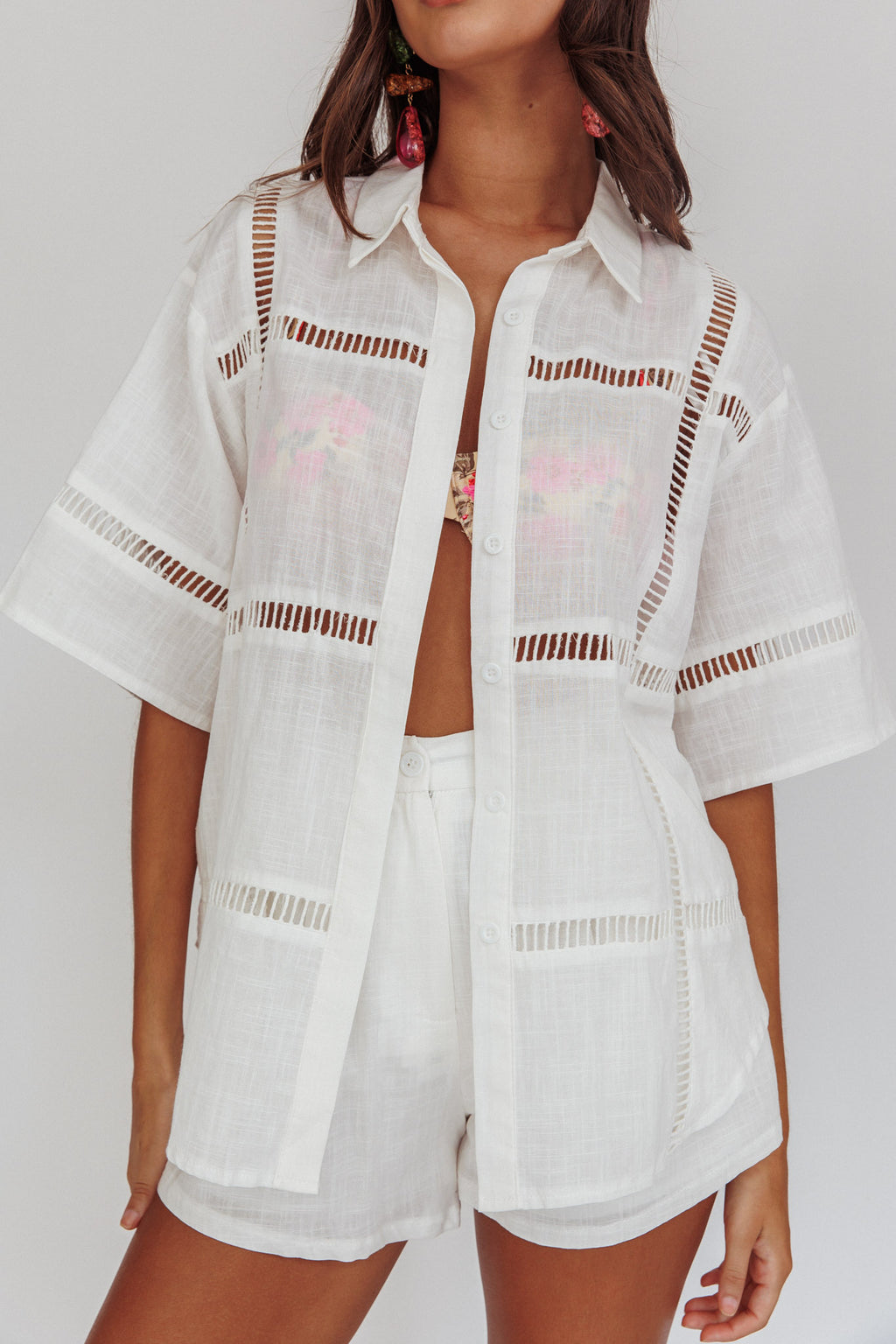 Phoebe Short Sleeve Buttoned Shirt White by Selfie Leslie Australia