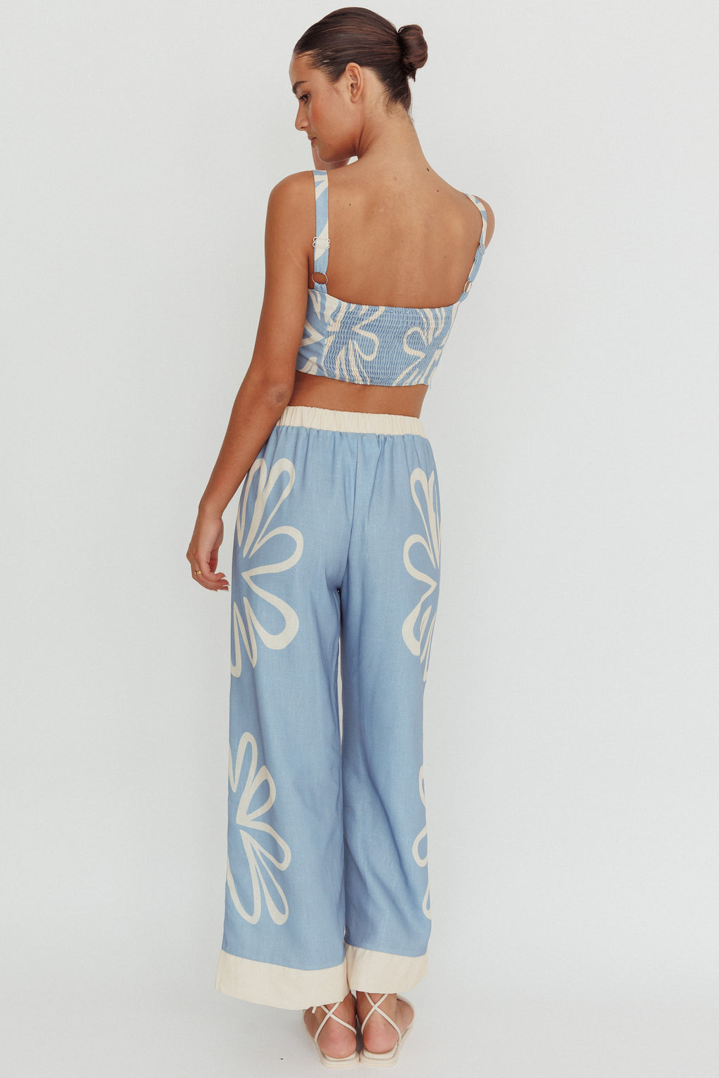 Briar Floral Wide Leg Pants Beige Blue by Selfie Leslie Australia