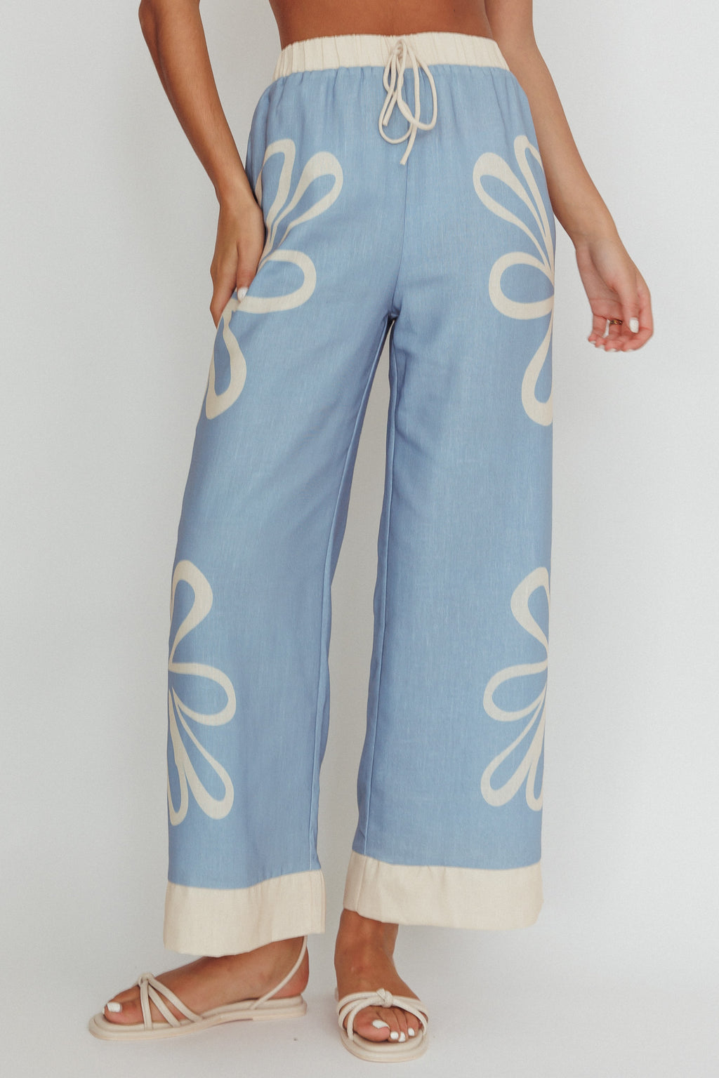 Briar Floral Wide Leg Pants Beige Blue by Selfie Leslie Australia