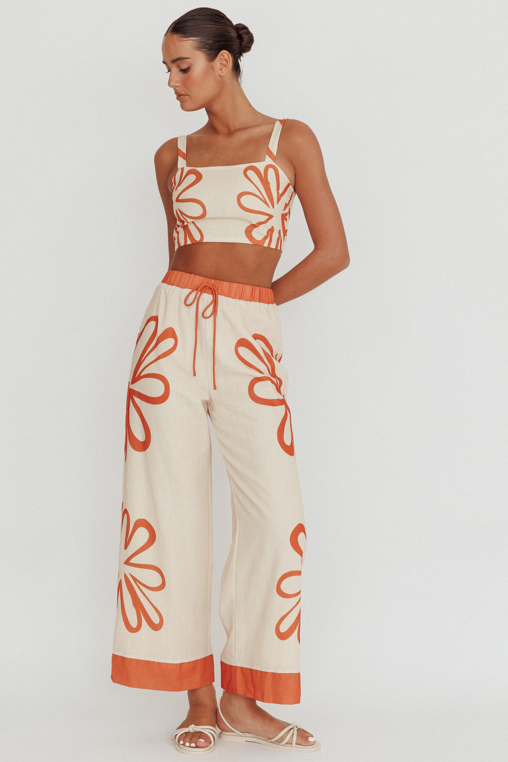 Briar Floral Wide Leg Pants Rust Beige by Selfie Leslie Australia