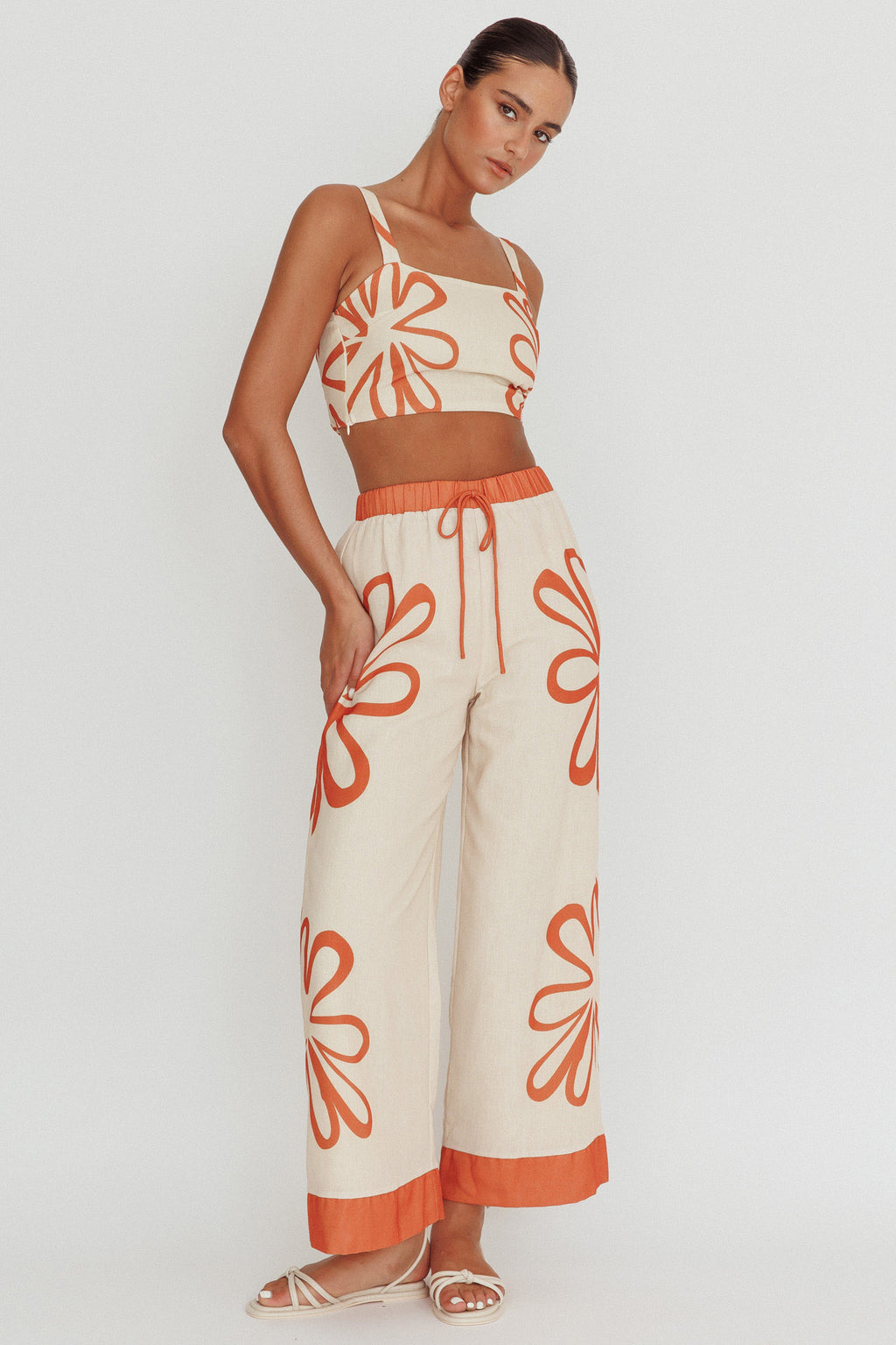 Briar Floral Wide Leg Pants Rust Beige by Selfie Leslie Australia