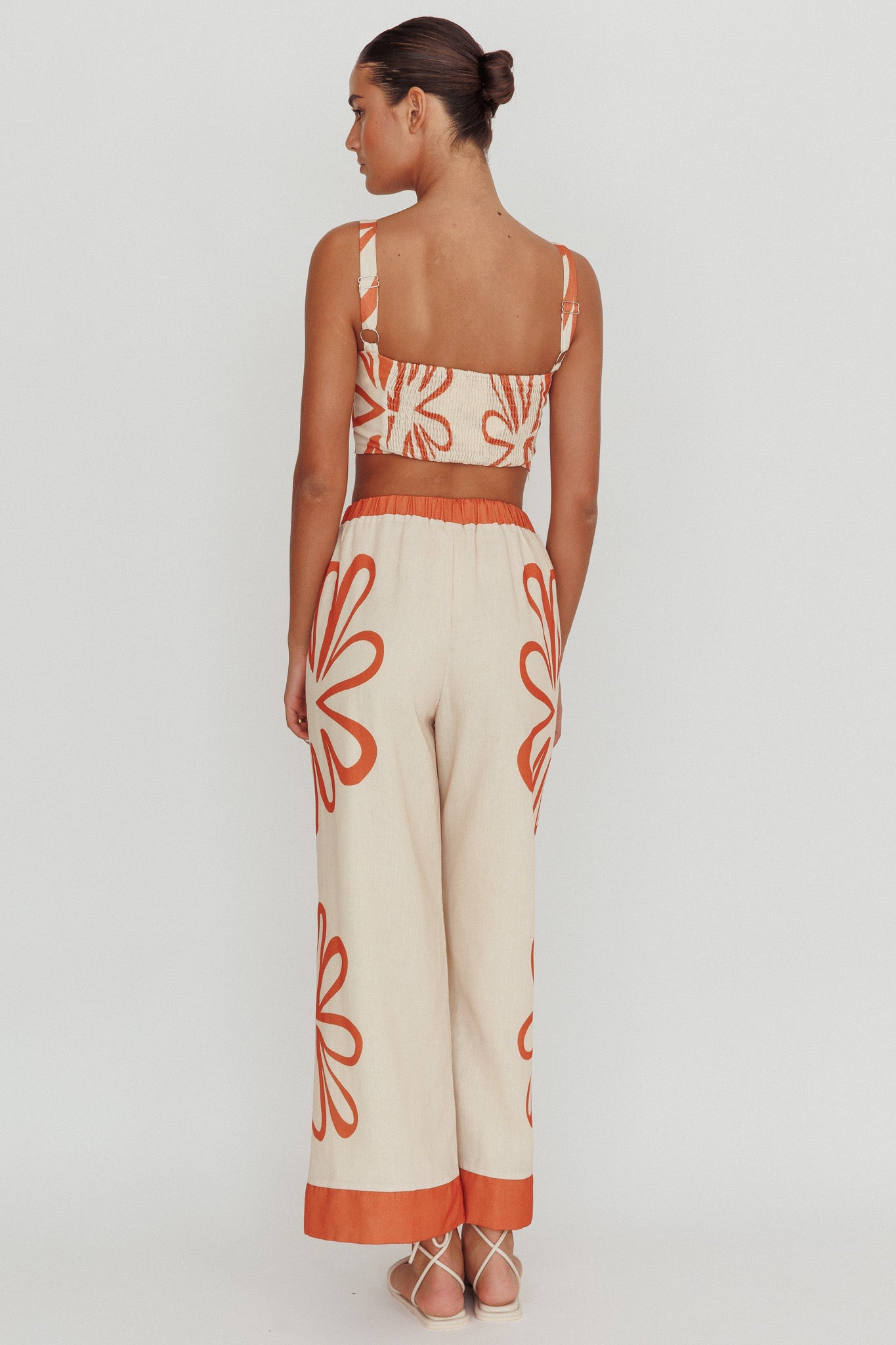 Briar Floral Wide Leg Pants Rust Beige by Selfie Leslie Australia