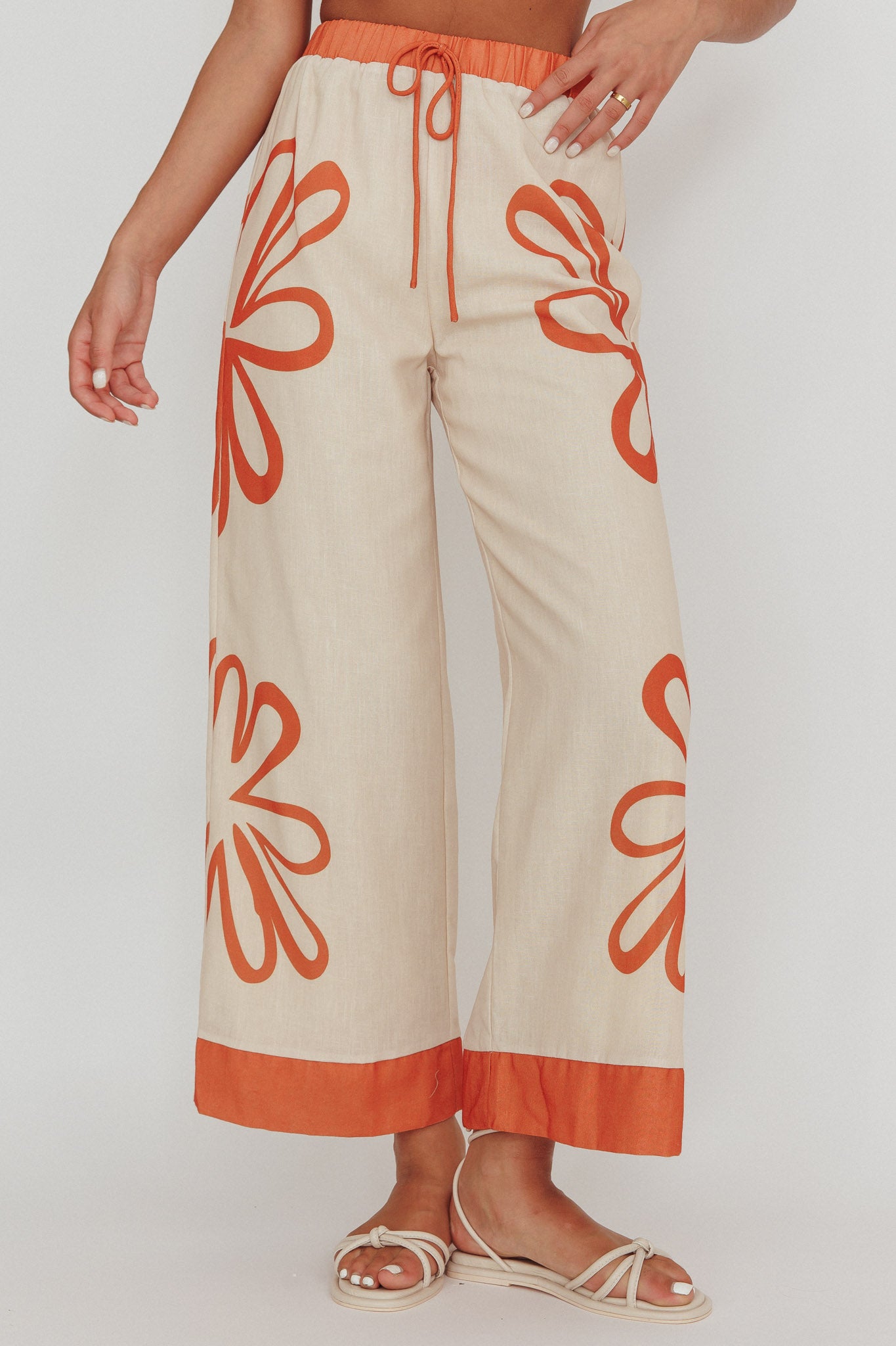 Briar Floral Wide Leg Pants Rust Beige by Selfie Leslie Australia