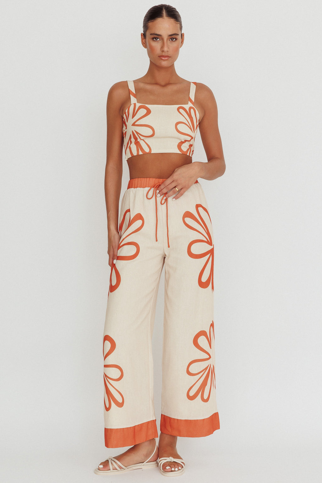 Briar Floral Wide Leg Pants Rust Beige by Selfie Leslie Australia