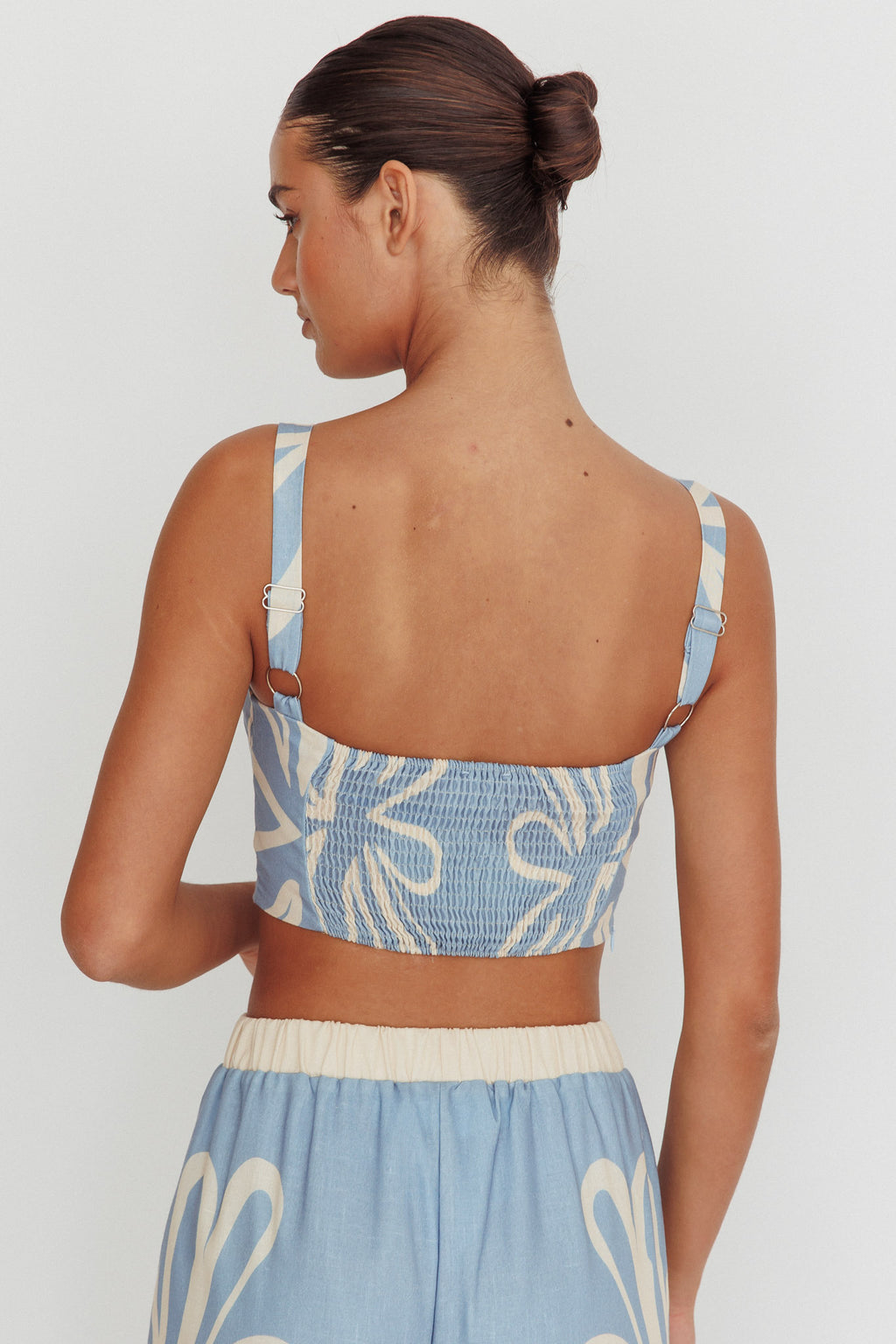 Briar Square Neck Cropped Top Beige Blue by Selfie Leslie Australia