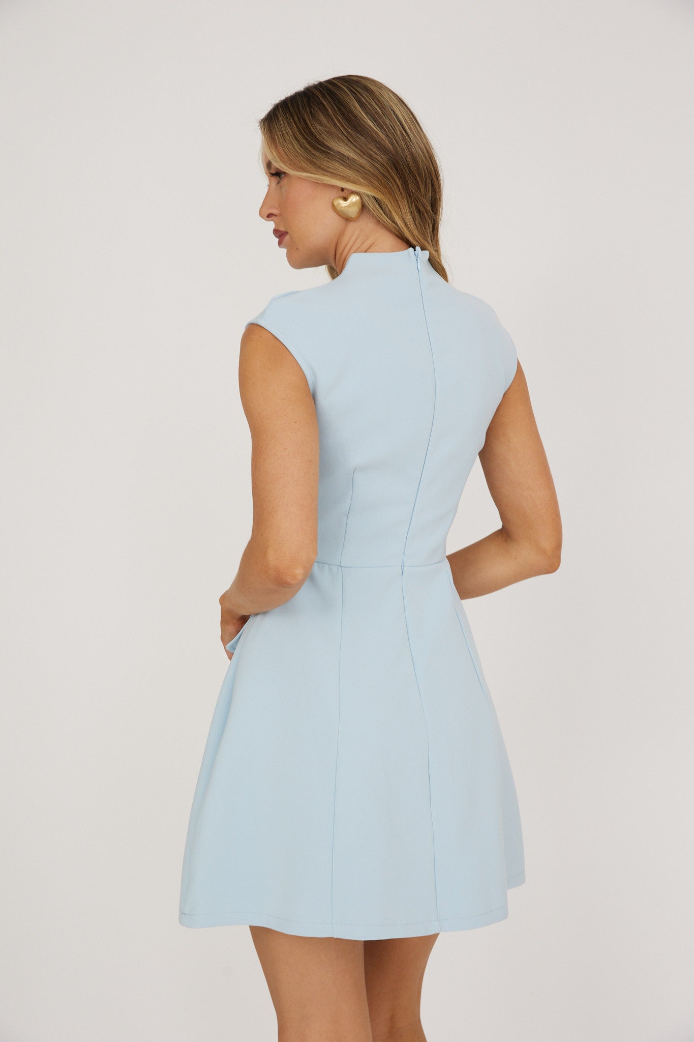 Thandi Pleat Shoulder Faux Pocket Mini Dress Steel Blue by Selfie Leslie Australia