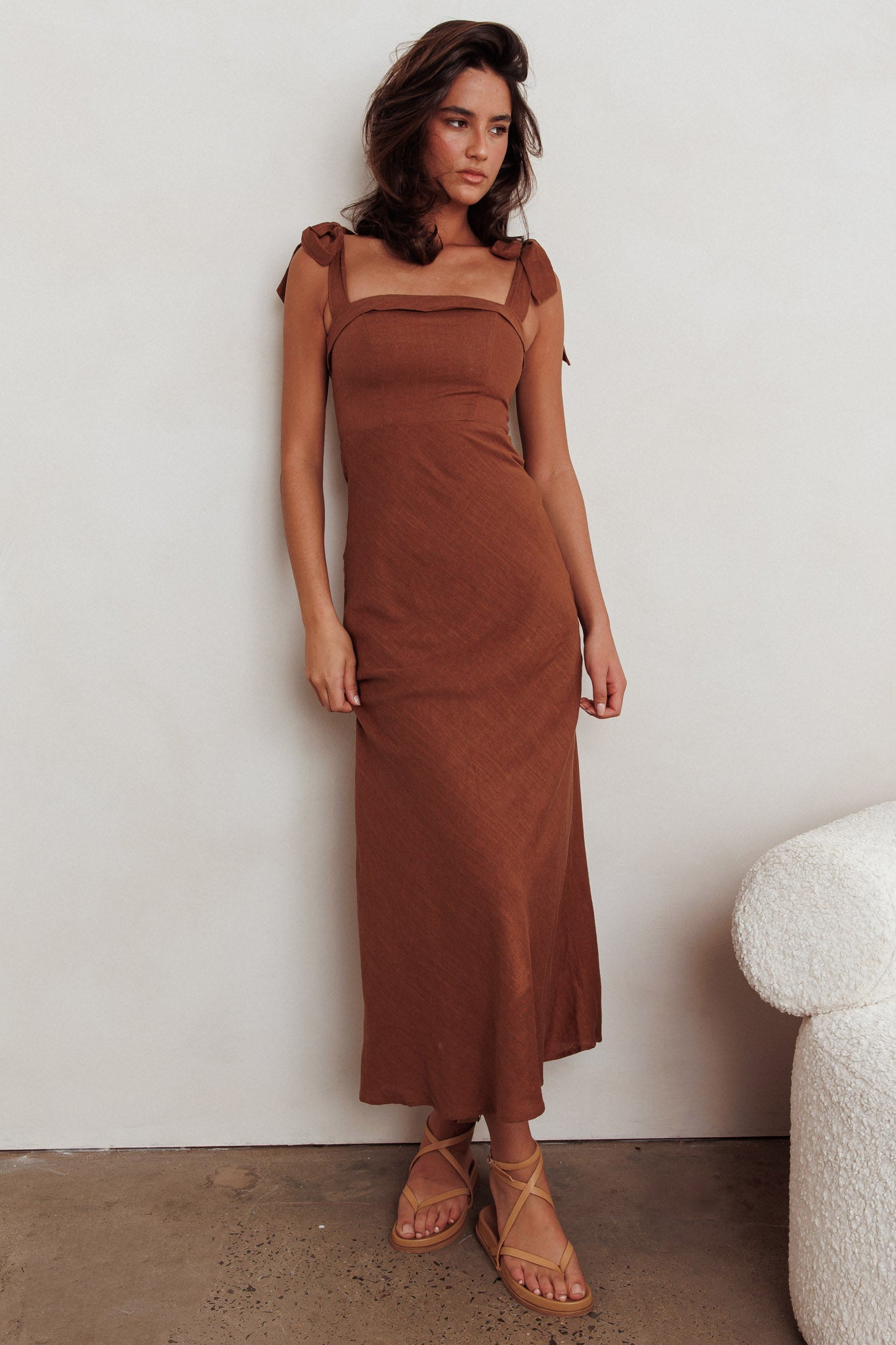 Appreciate You Tied Shoulder Maxi Dress Chocolate by Selfie Leslie Australia