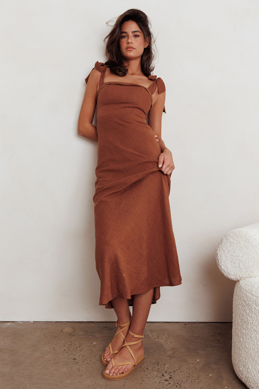 Appreciate You Tied Shoulder Maxi Dress Chocolate by Selfie Leslie Australia