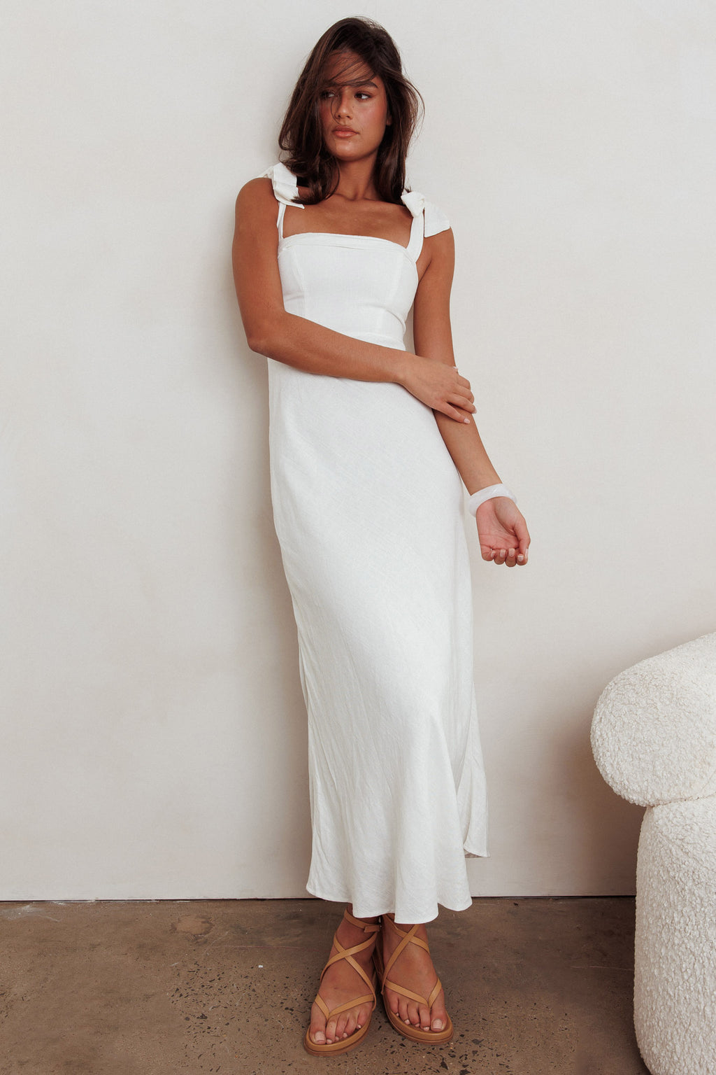 Appreciate You Tied Shoulder Maxi Dress White by Selfie Leslie Australia